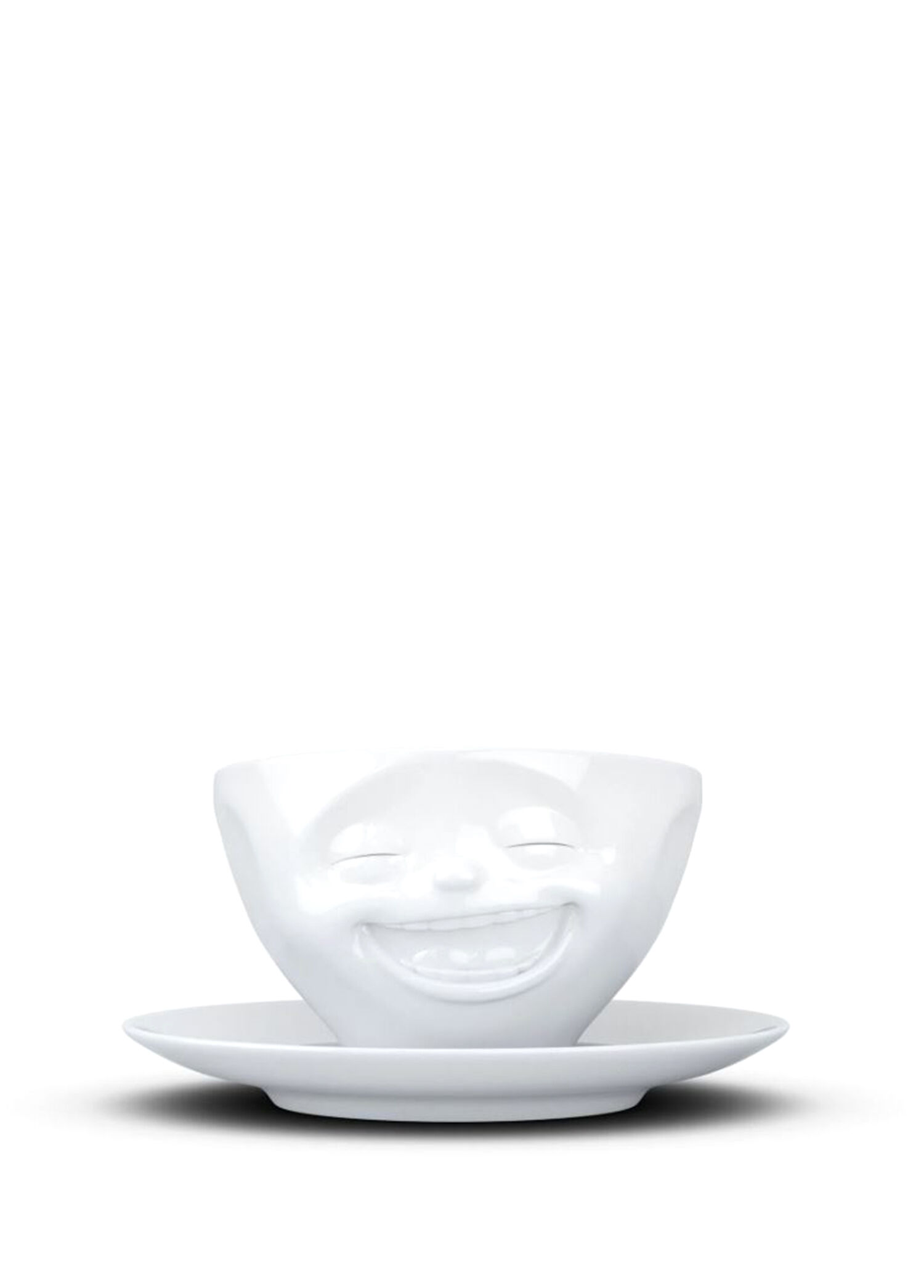 Laughing Beyaz Porselen Çay Fincanı ve Tabağı