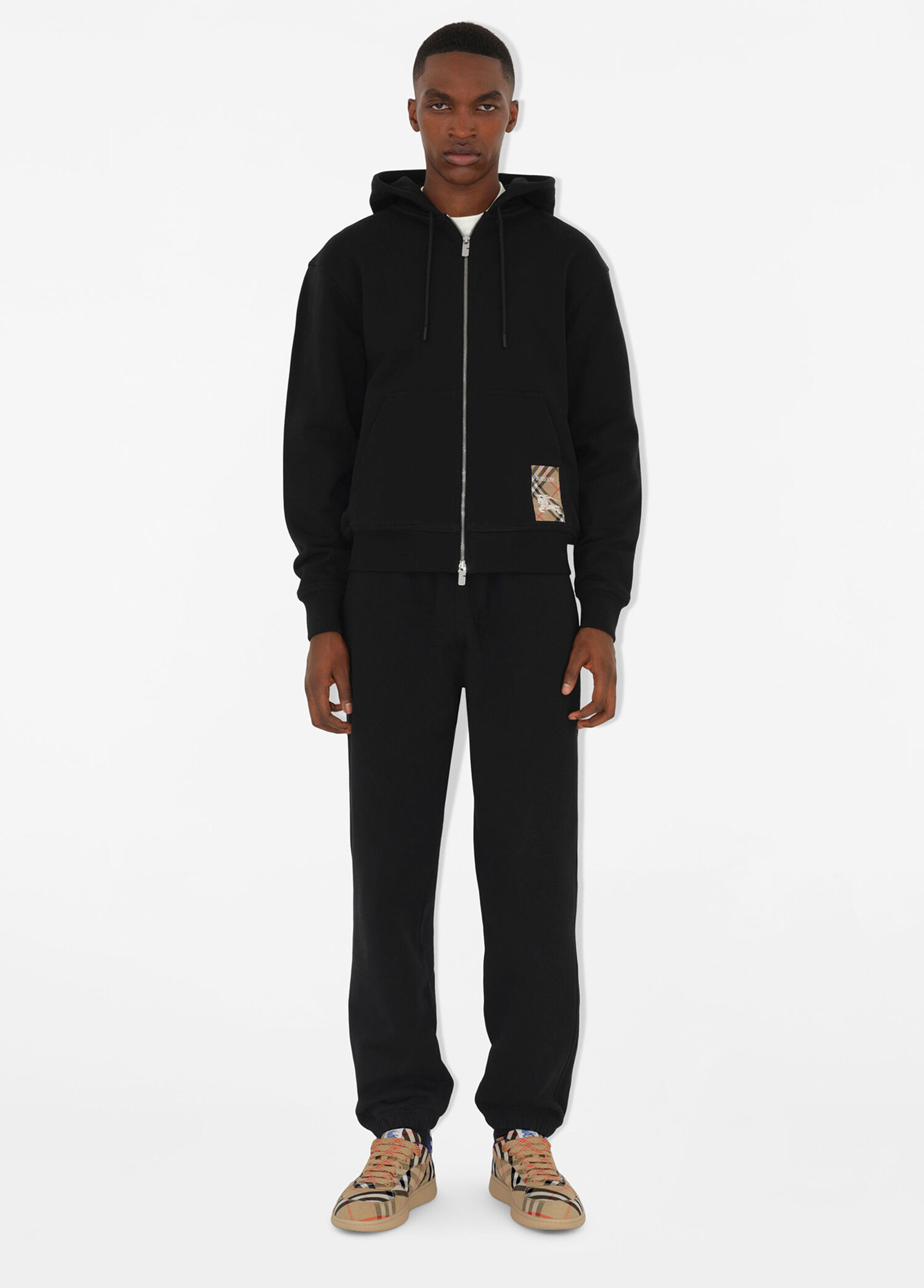 Burberry Siyah Erkek For Label Cotton Zip Siyah Pamuklu Kapüşonlu
