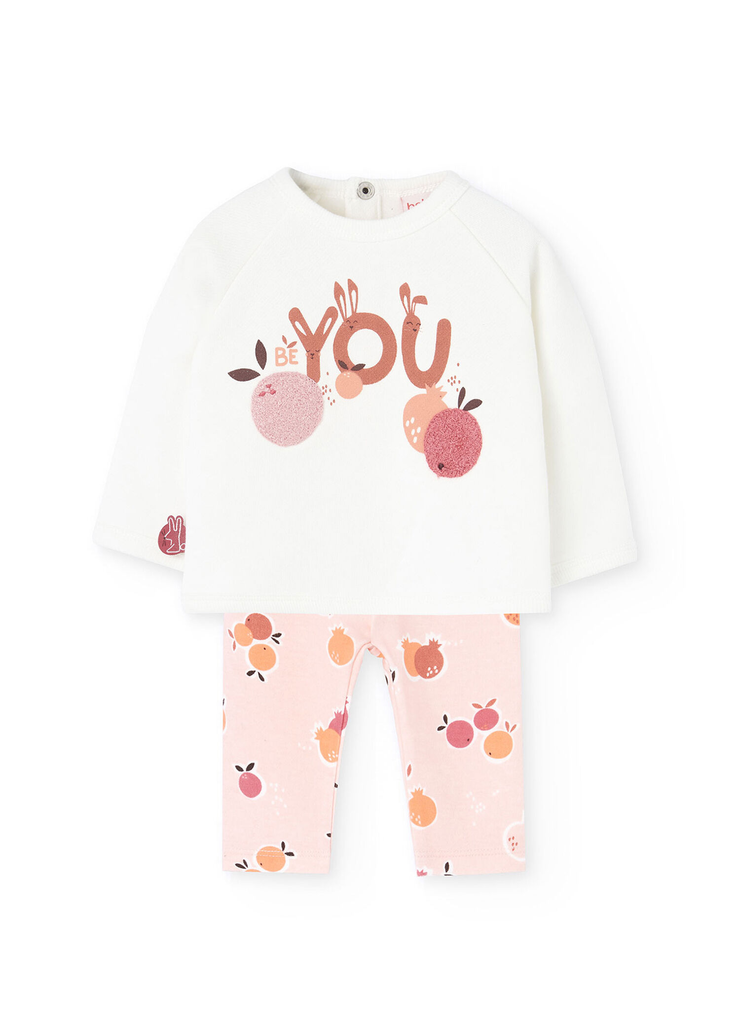 Meyve Baskılı Pembe Pantolon ve Bluz Kız Bebek 2'li Set