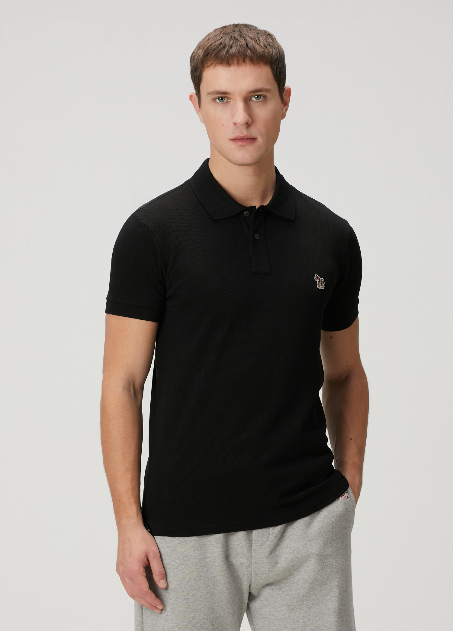 Siyah Polo Yaka Organik Pamuk T-shirt