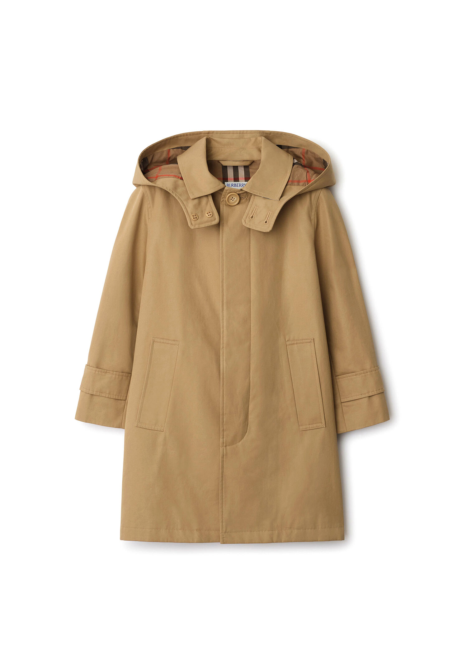 Bej Pamuklu Kapüşonlu Unisex Çocuk Mont