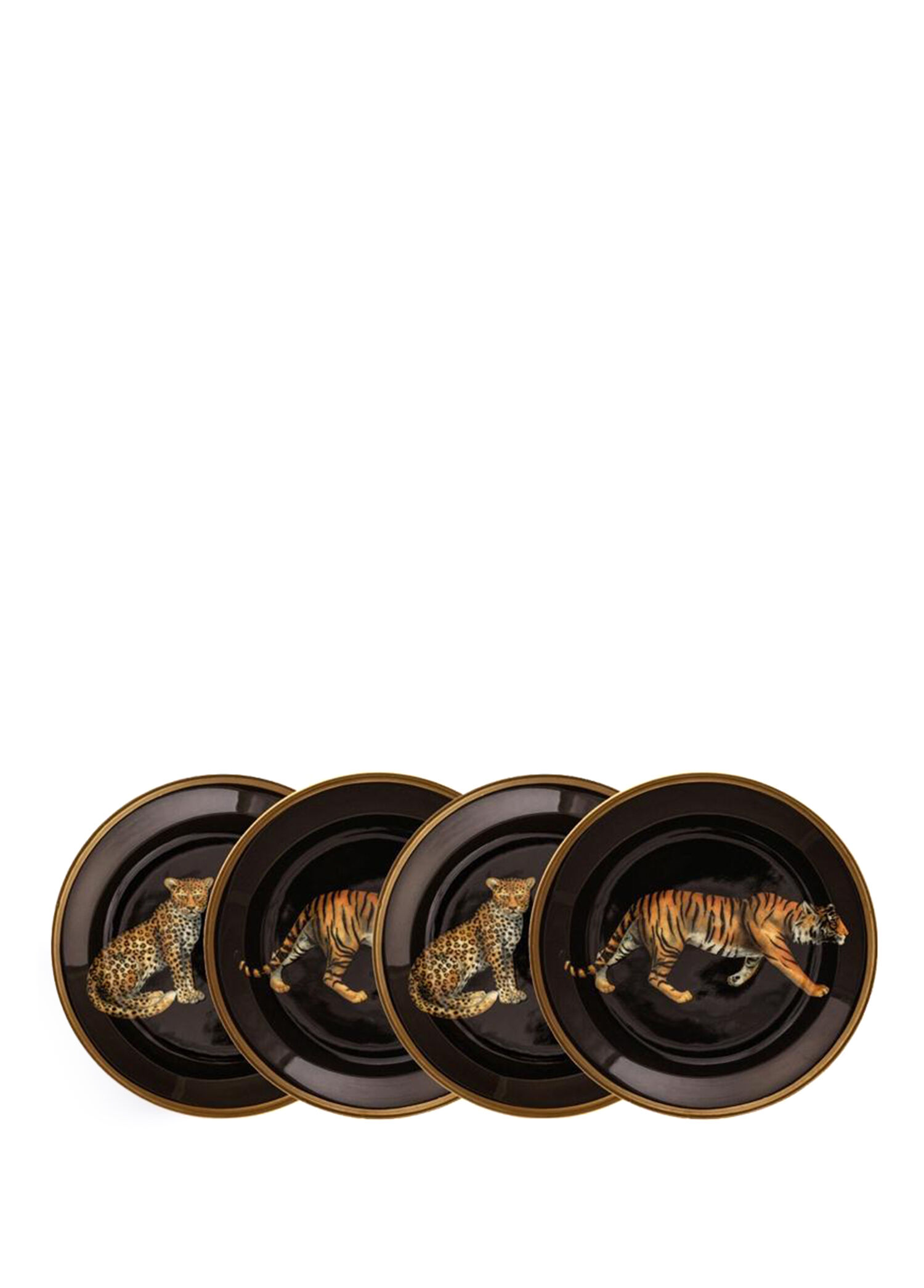 MW Leopard & Tiger Siyah Porselen Bardak Altlığı Seti