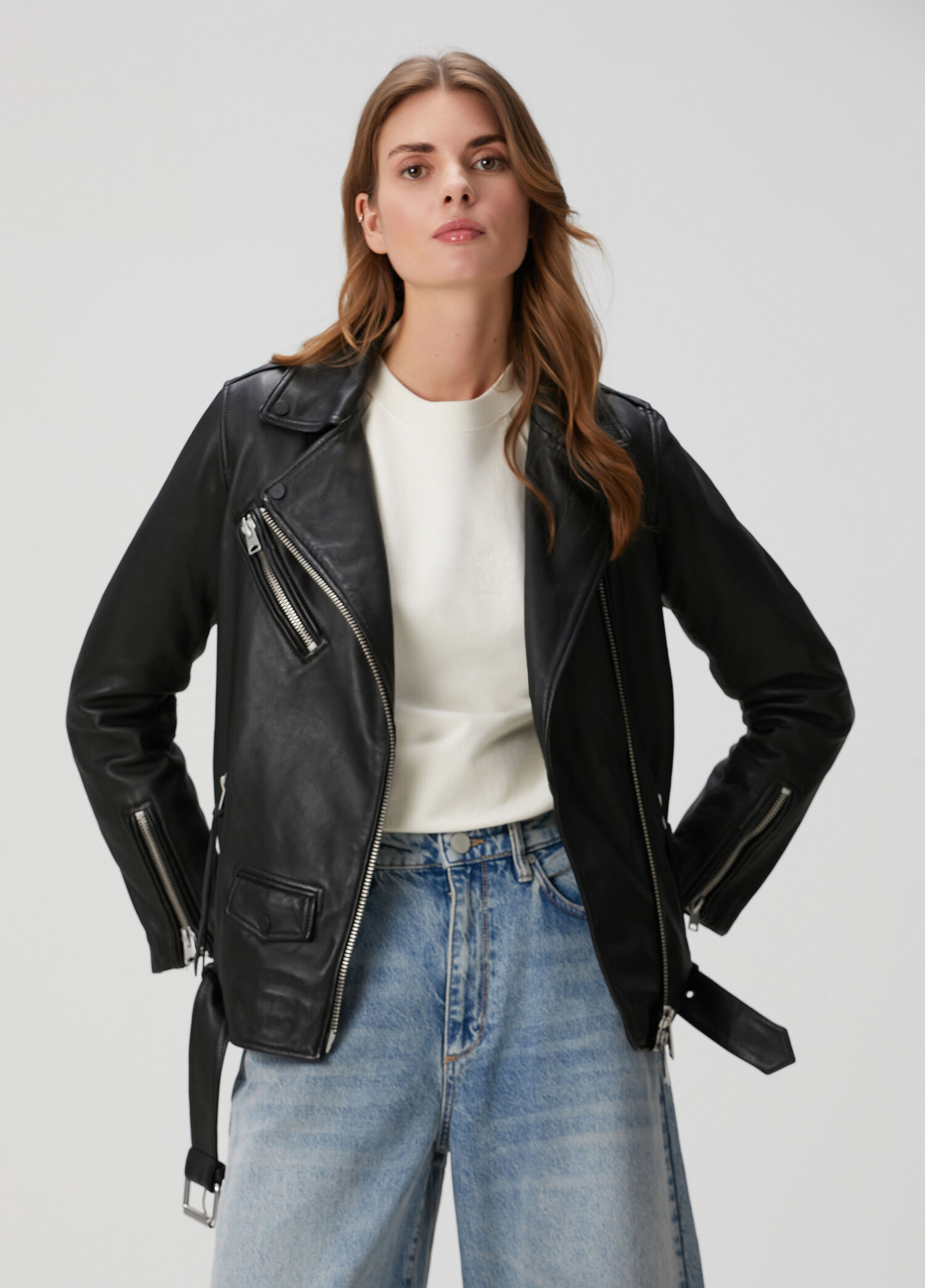 Billie Relaxed Fit Siyah Deri Biker Ceket