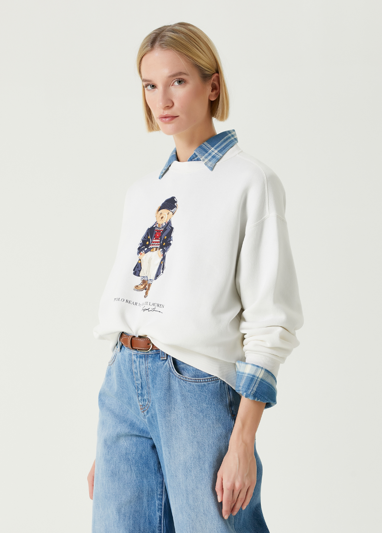 Polo Ralph Lauren Beyaz Kadın Polo Bear Beyaz Baskılı Sweatshirt