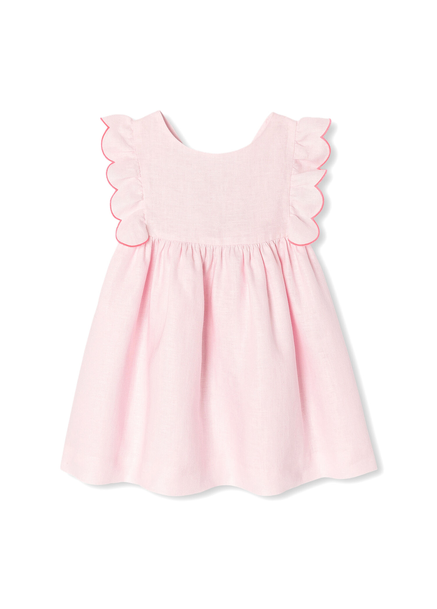 Açık Pembe Keten Kız Bebek Elbise