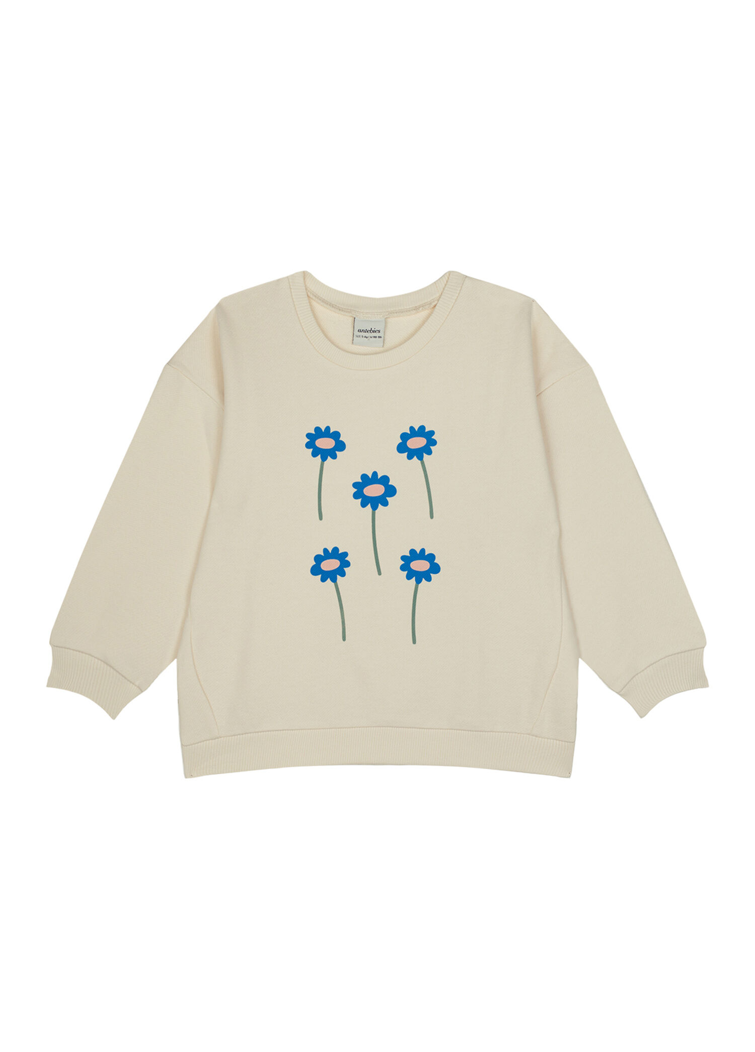 Krem Grafik Çiçek Desenli Kız Çocuk Sweatshirt Eşofman Takımı