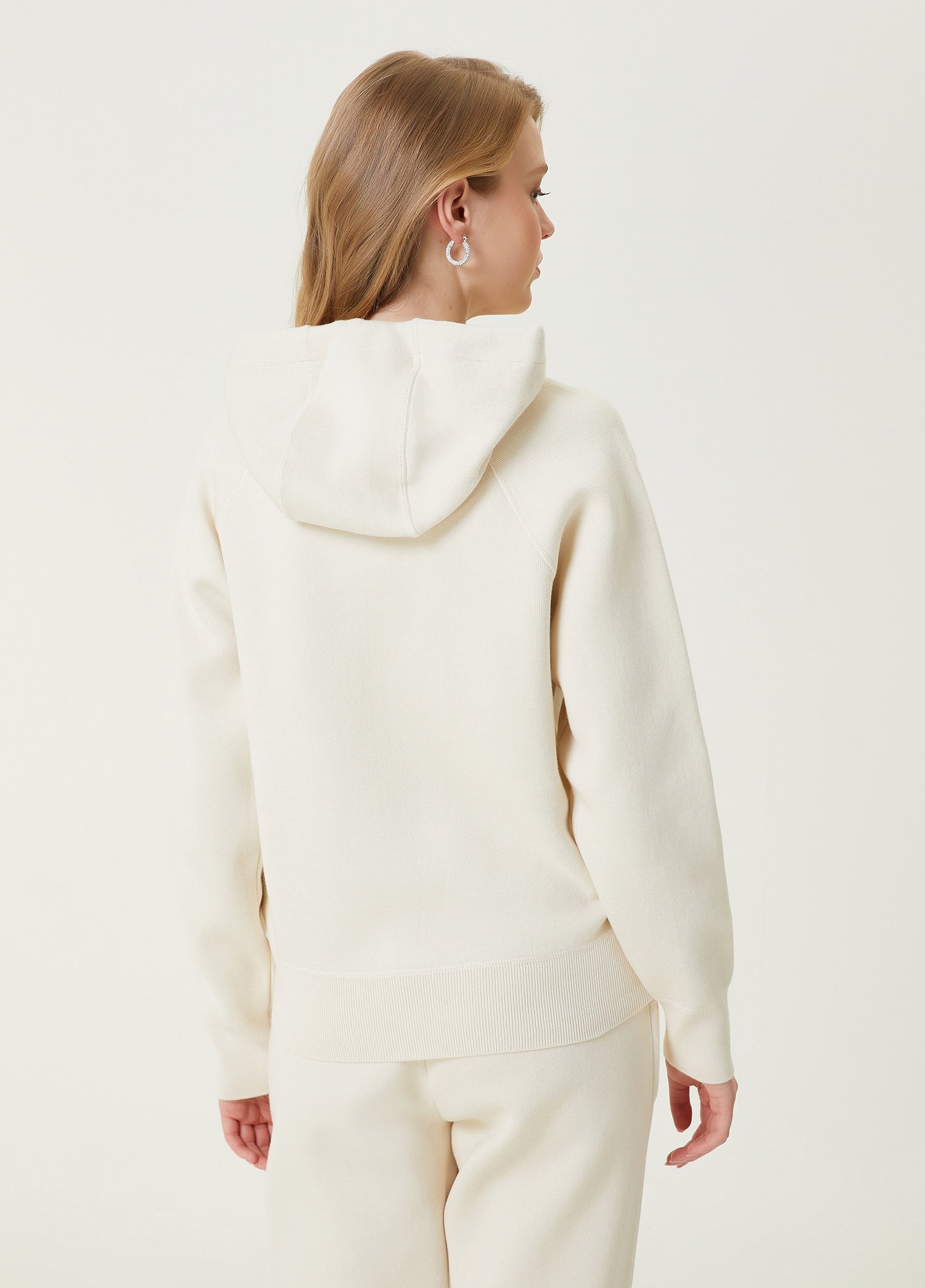 Ekru Kapüşonlu Logolu Sweatshirt_5