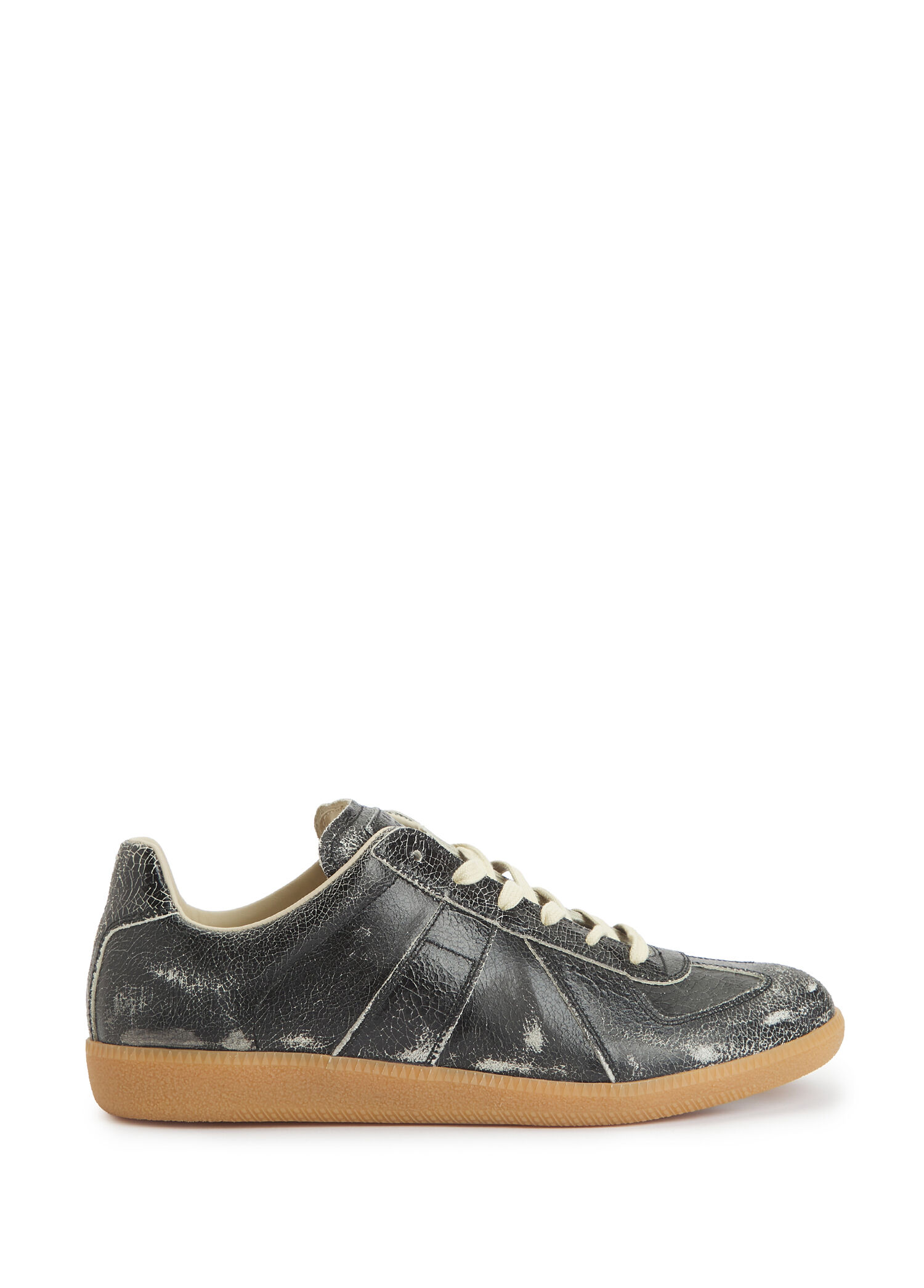 Maison Margiela - Replica Siyah Beyaz Erkek Deri Sneaker - Siyah-Beyaz