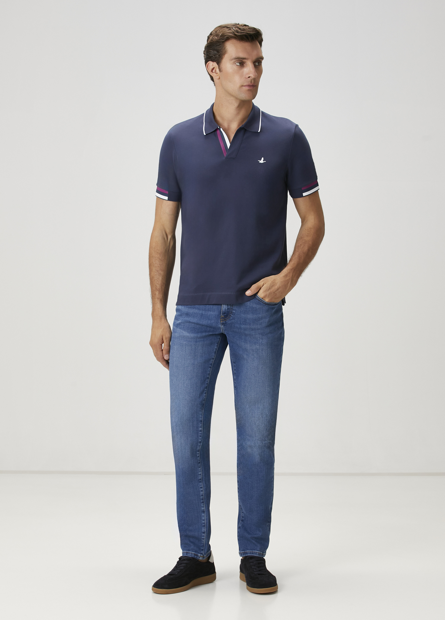 Lacivert Şerit Detaylı Polo T-shirt_1