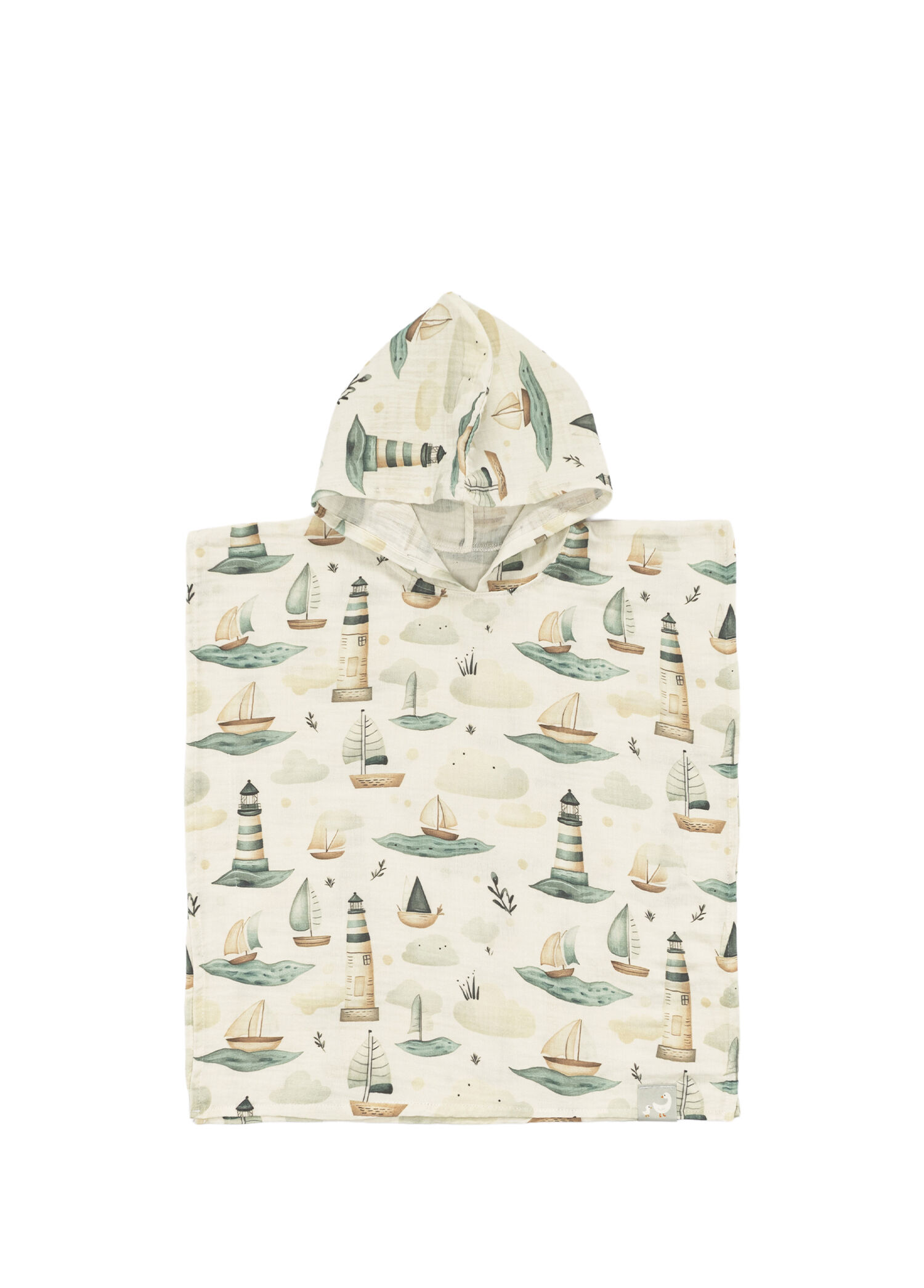 Little Mariner Mavi Desenli Krem Pamuk Müslin Unisex Çocuk Panço