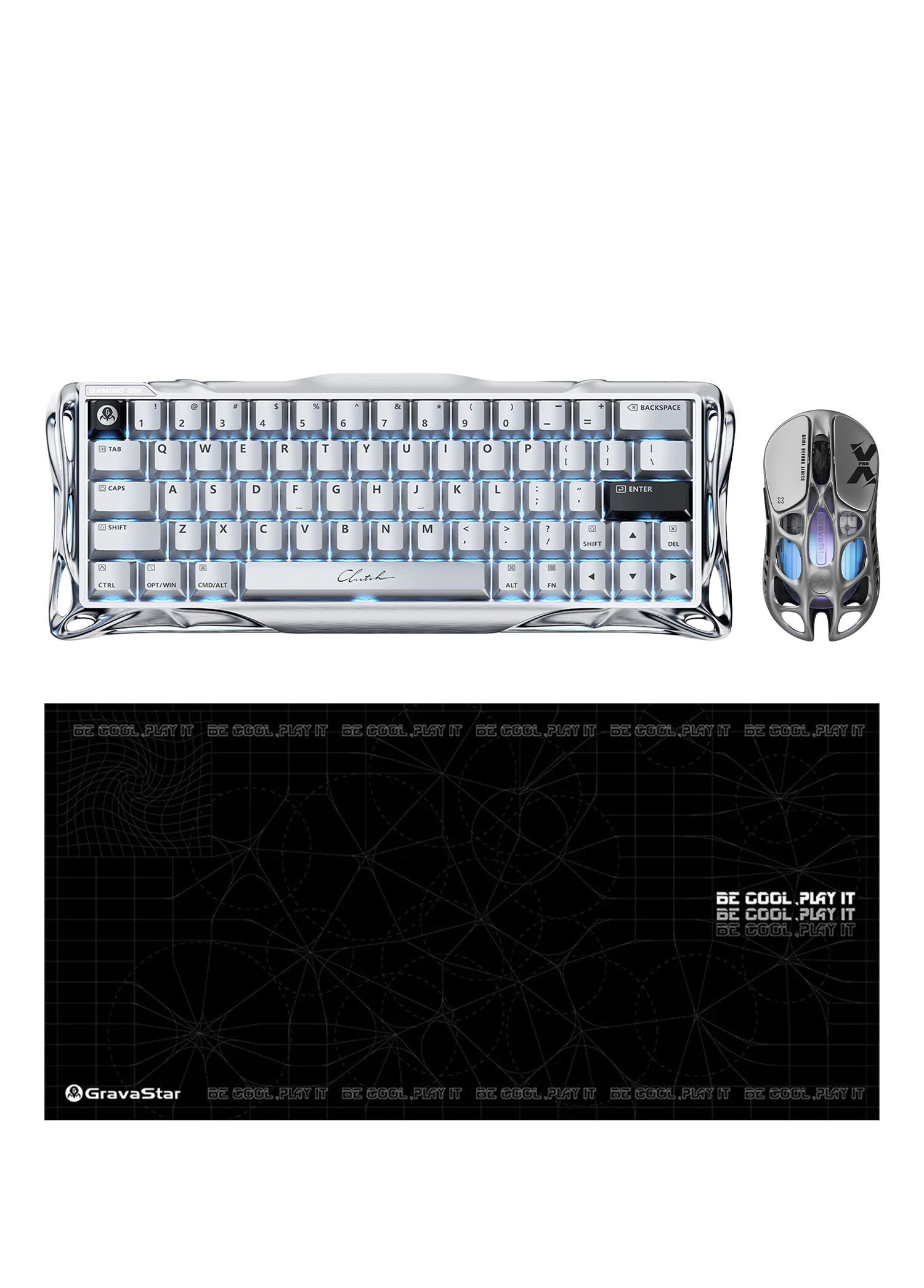 V60 Pro  Chrome Silver Manyetik Kablolu Gaming Klavye + XPro Kablosuz Optik Mouse ve Mousepad Oyuncu Seti