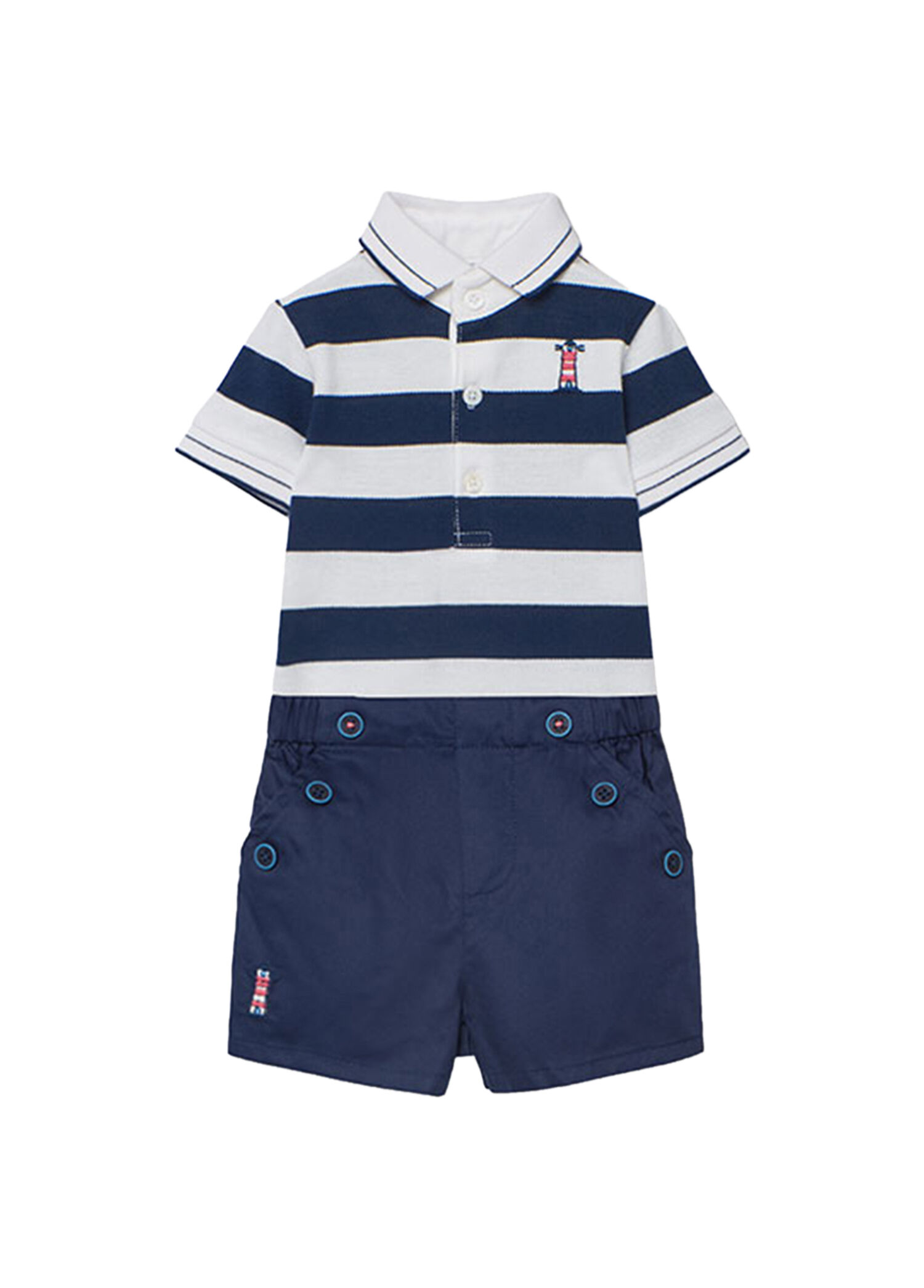 Lacivert Çizgili Polo Yaka T-Shirt ve Şor Erkek Bebek 2'li Set
