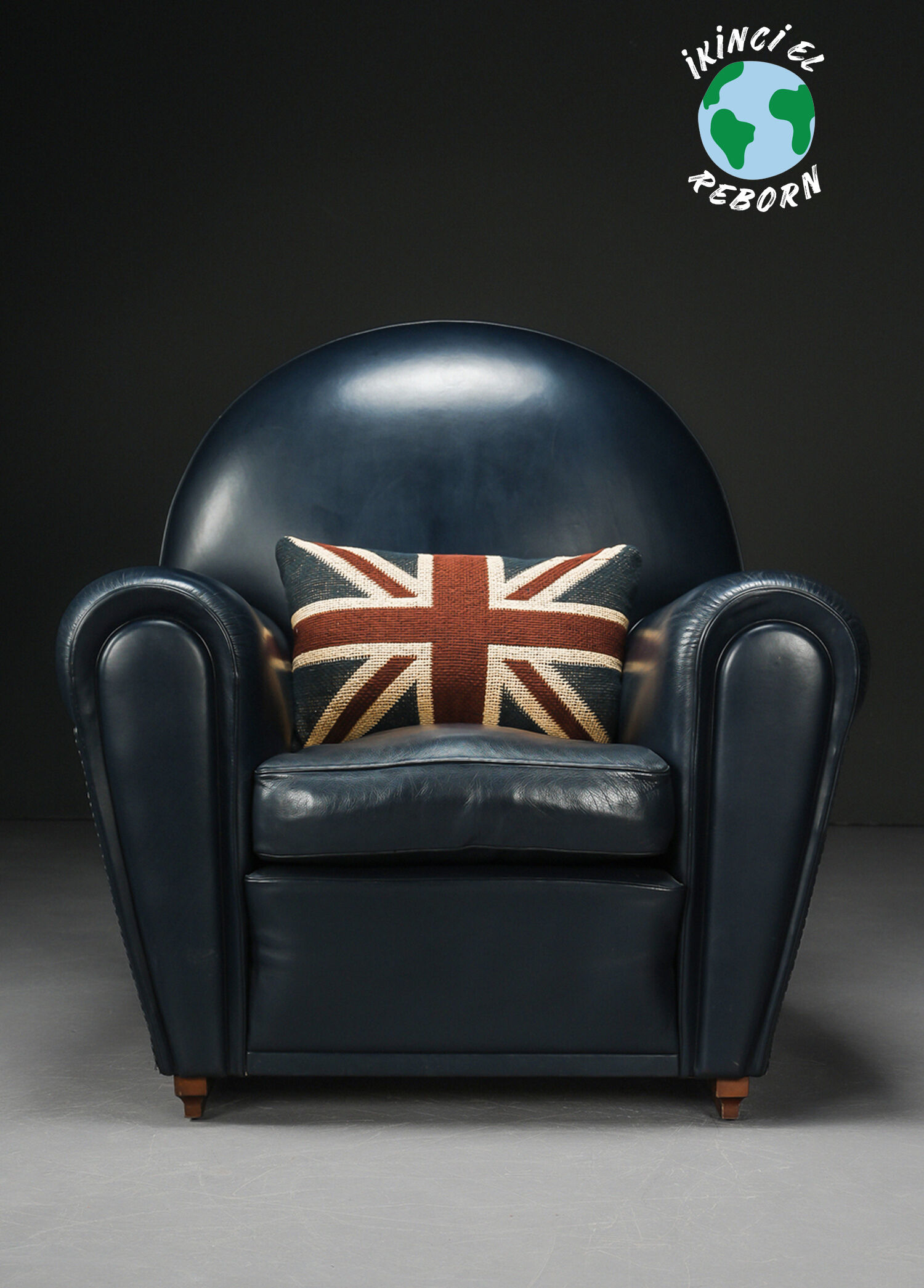Poltrona Frau Vanity Fair Armchair Model 904 Lacivert Deri Vintage Koltuk