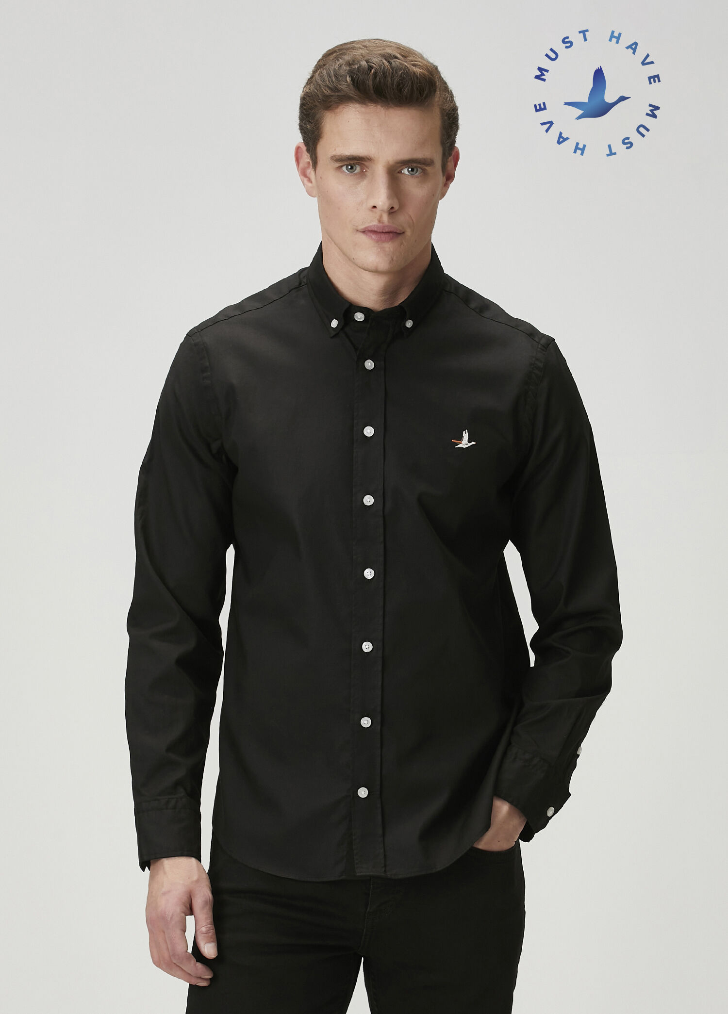 Comfort Fit Siyah Oxford Gömlek
