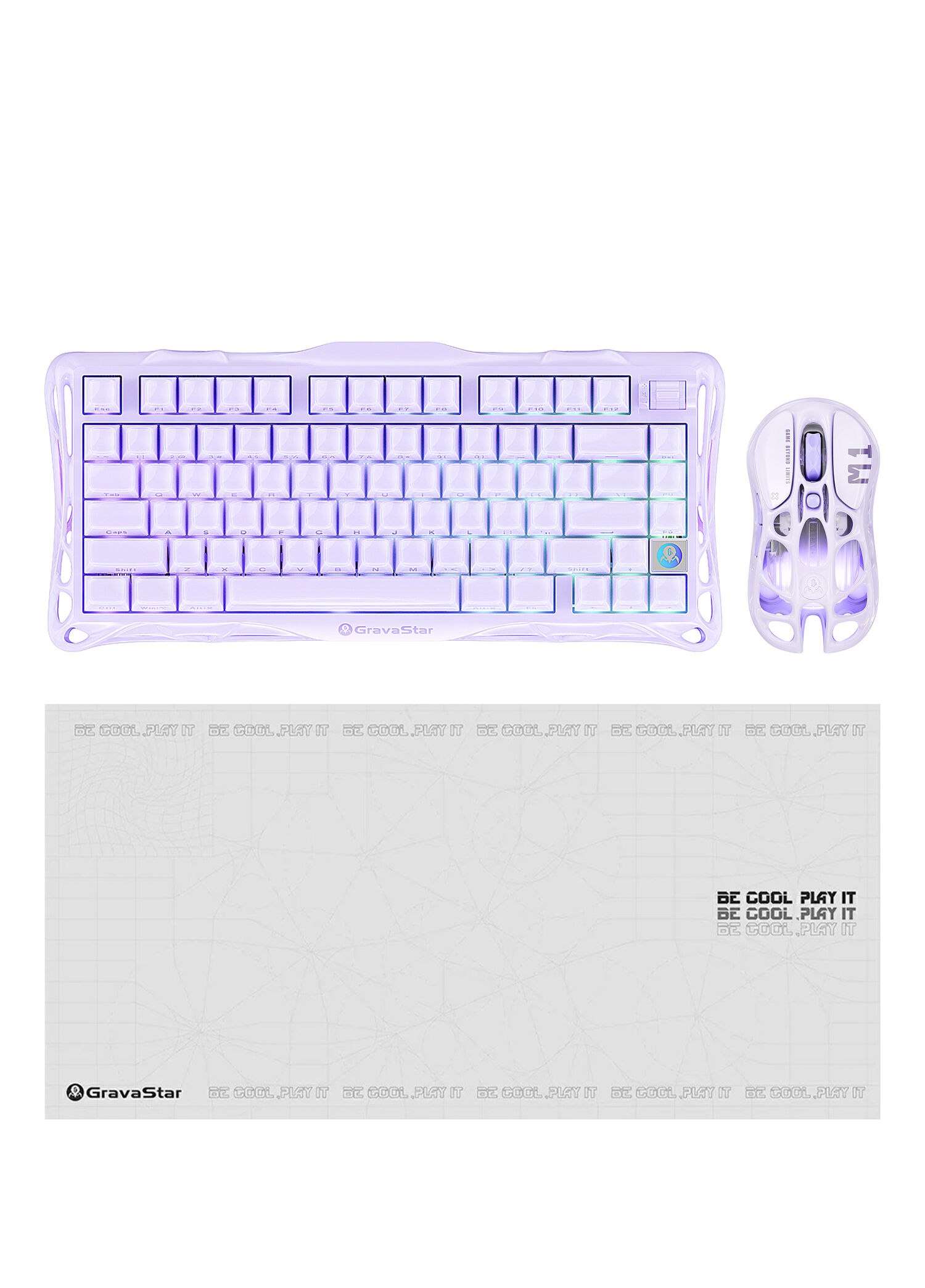 Lavender Purple V75 Manyetik Kablolu Gaming Klavye M1 Pro Kablosuz Optik Mouse ve Mousepad Oyuncu Seti
