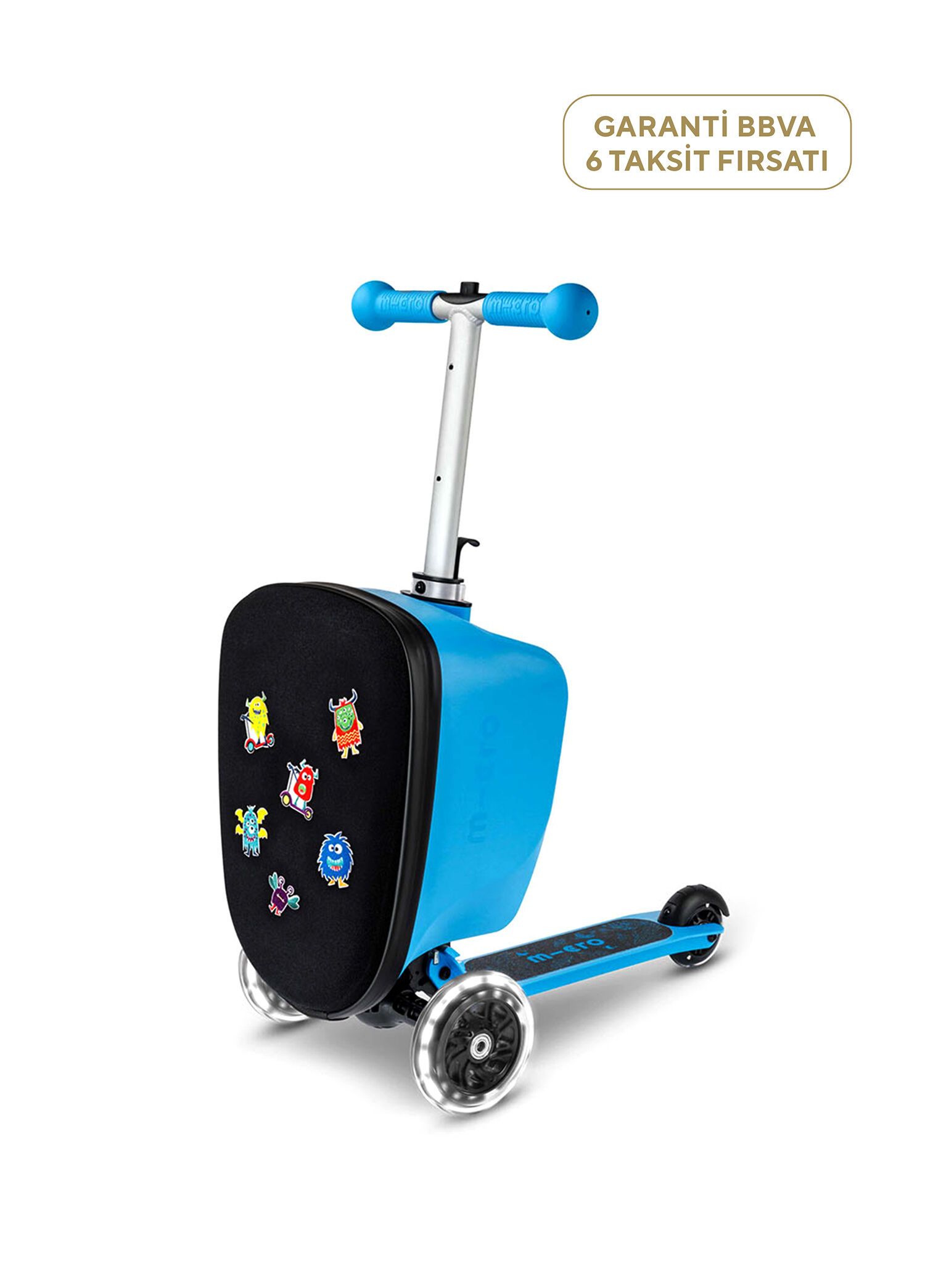 Luggage Junior Velcro Işıklı Tekerlekli Katlanabilir Bavullu 3 Tekerlekli 2-6 Yaş Çocuk Scooter