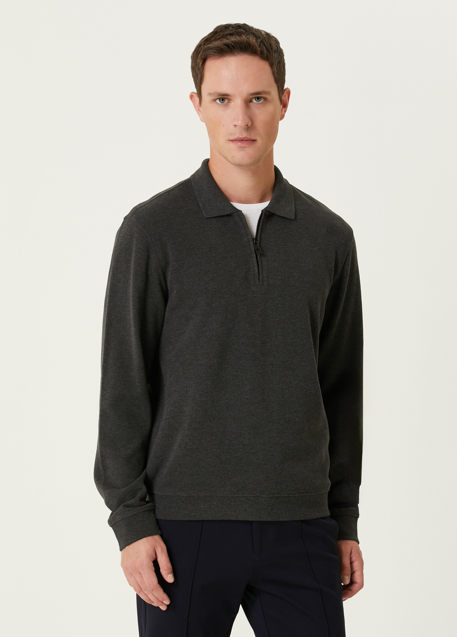 Antrasit Polo Yaka Sweatshirt