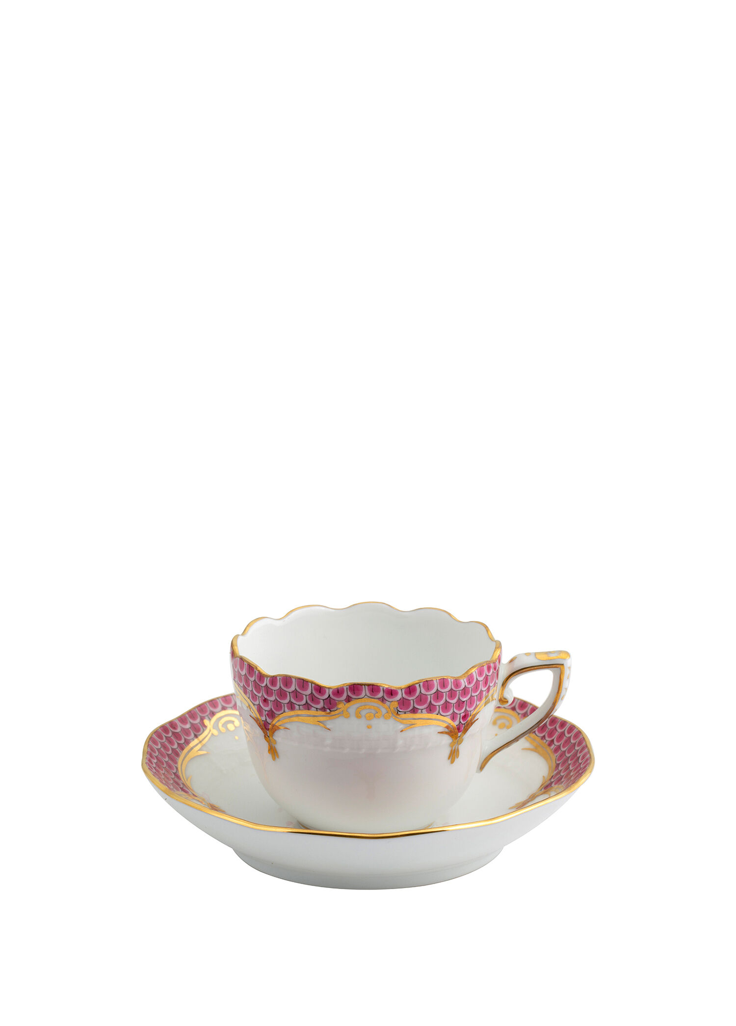 Fish Scale Desenli Pembe Porselen Kahve Fincanı ve Tabağı