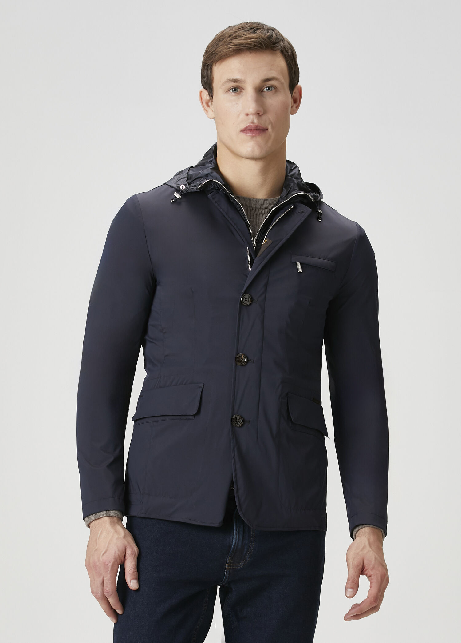 3895 Navy Blue Hooded Coat