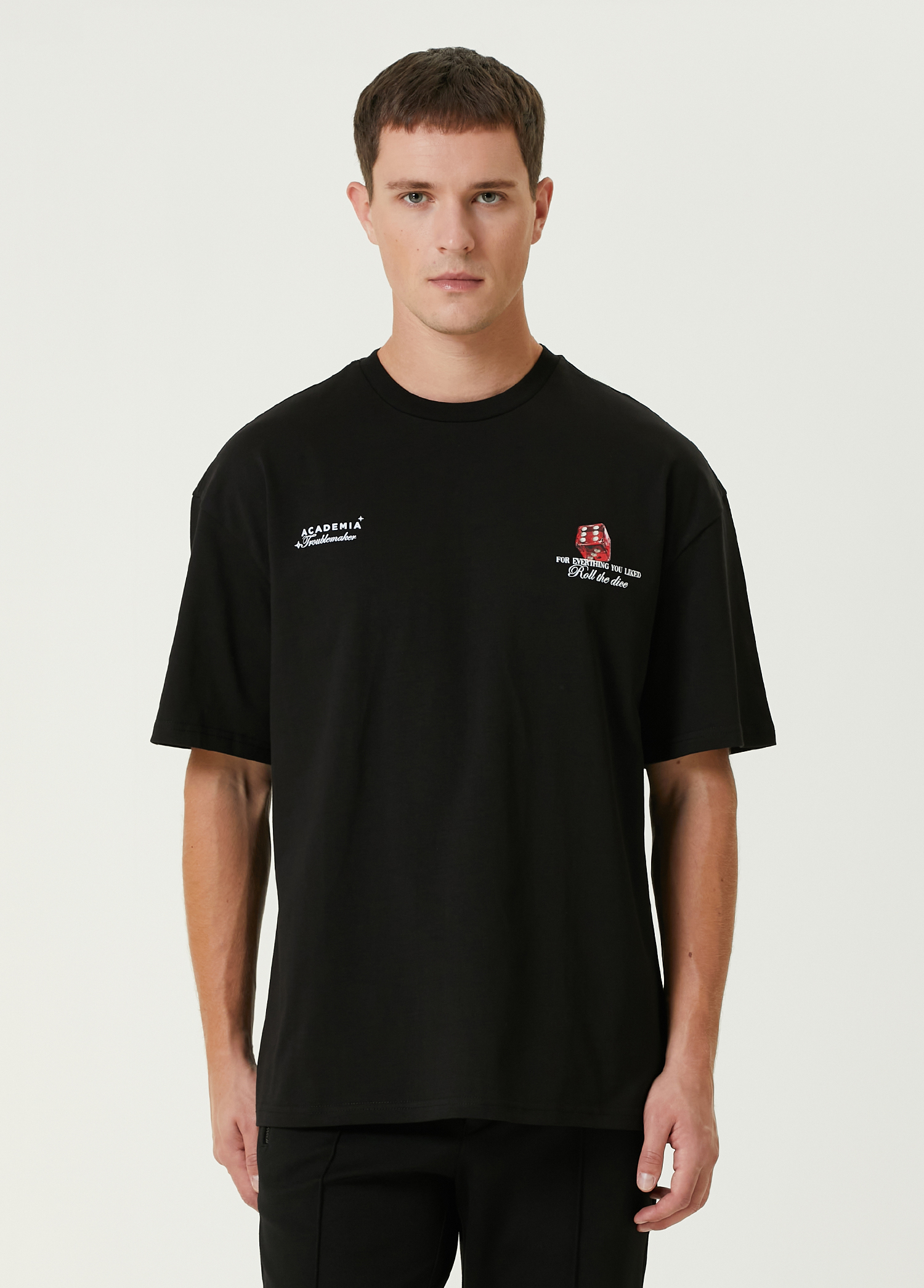 Siyah Casino Zar Baskılı T-shirt