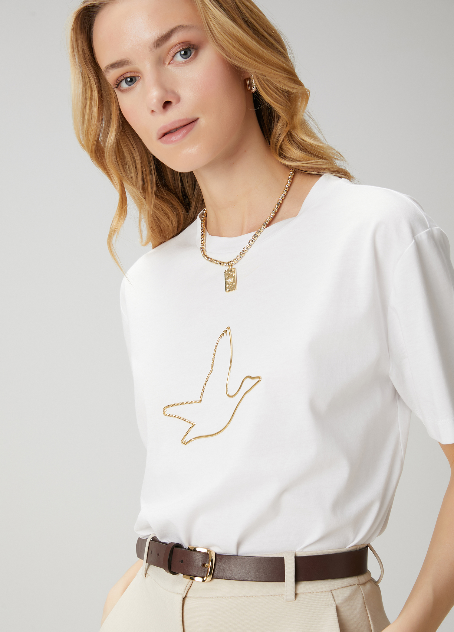 Beyaz Gold Logolu T-shirt_1