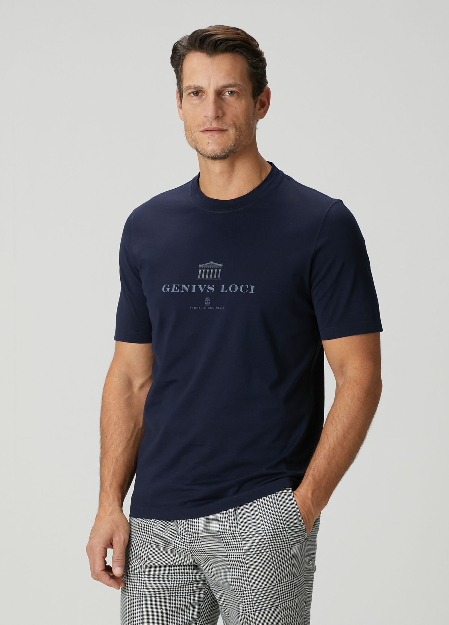 Brunello Cucinelli Lacivert Erkek Lacivert Baskılı T-shirt 1886189