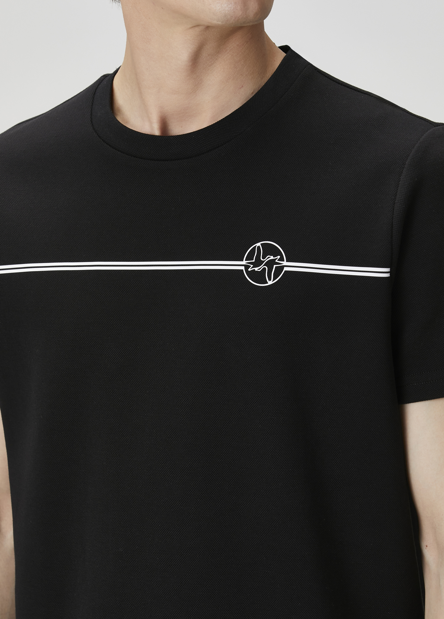 Siyah Şerit Kaz Baskılı T-shirt_5
