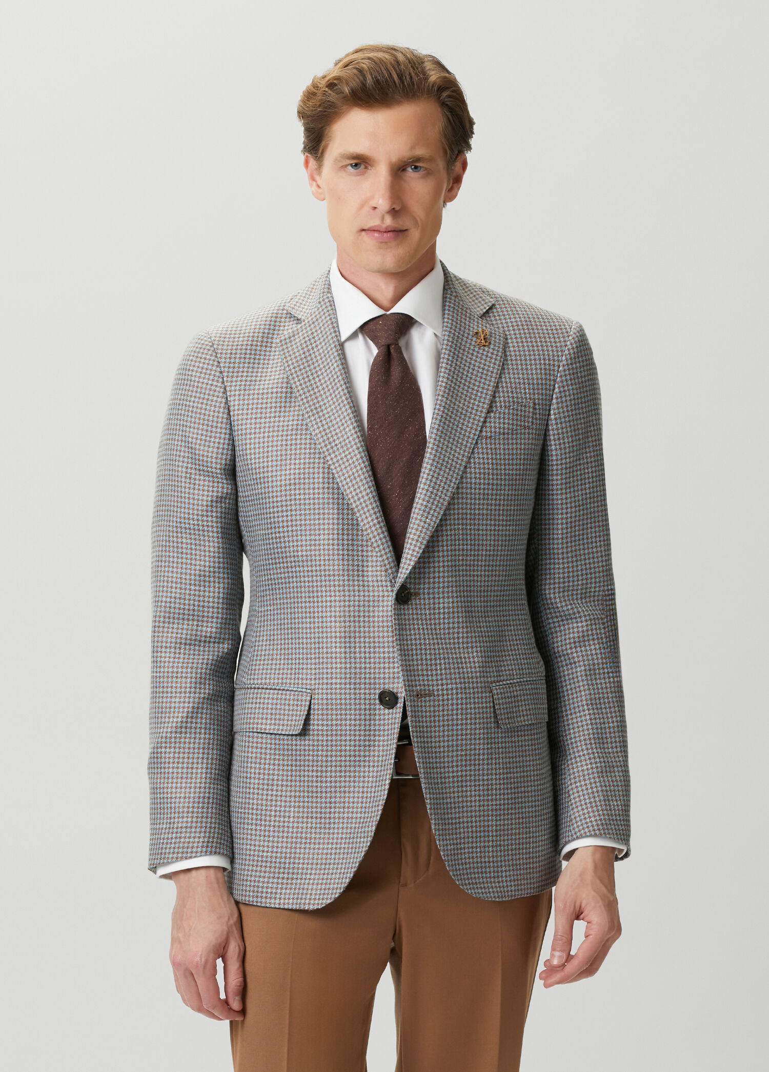 Tailored Kahverengi Kazayağı Desenli Ceket