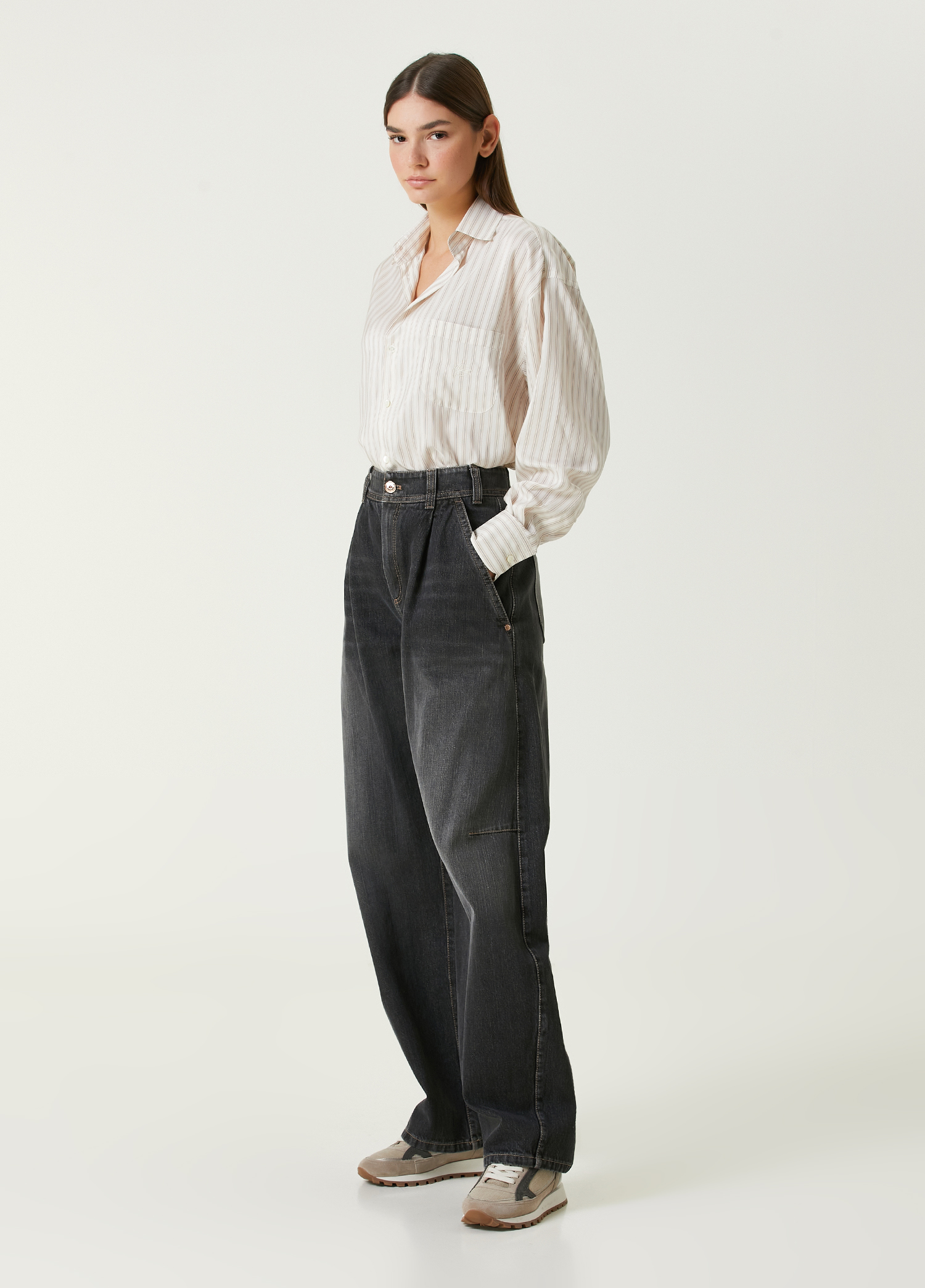 Antrasit Wide Leg Jean Pantolon