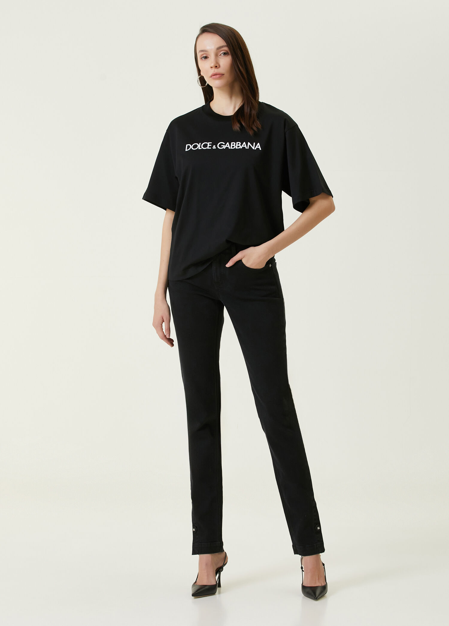Dolce&Gabbana Siyah Kadın Siyah Logolu T-shirt 1389890 | Beymen