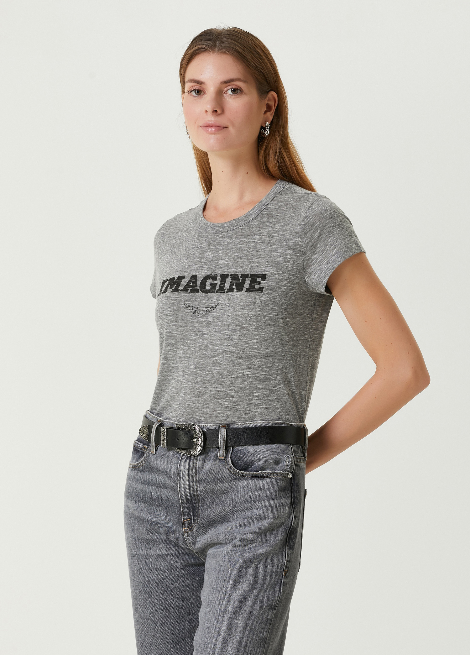 Imagine Gri Baskılı T-shirt