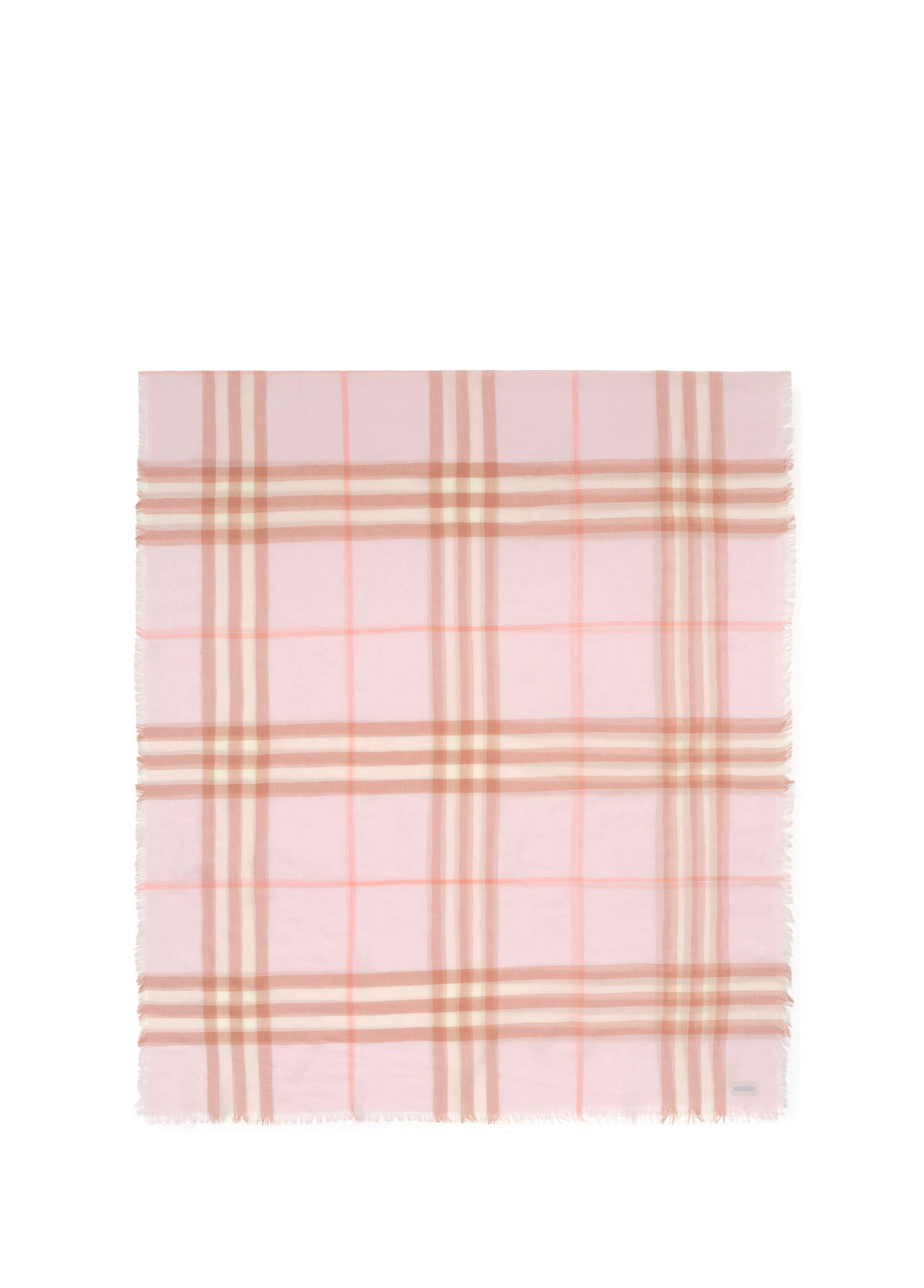 Wide Check Wool Pembe Yün Kadın Atkı
