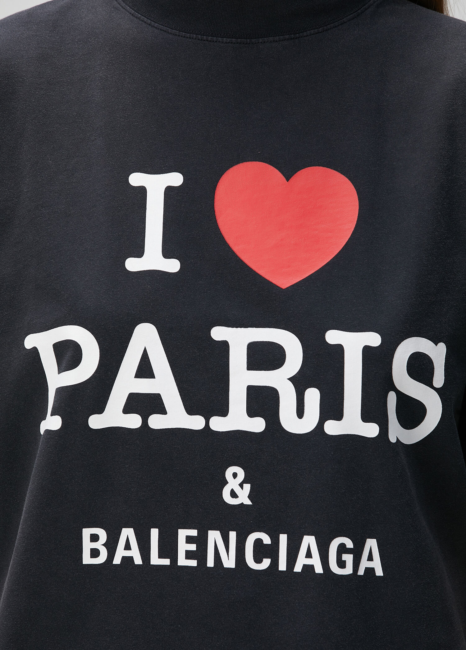 Balenciaga - I Love Paris Oversized Siyah T-shirt - Siyah-Beyaz