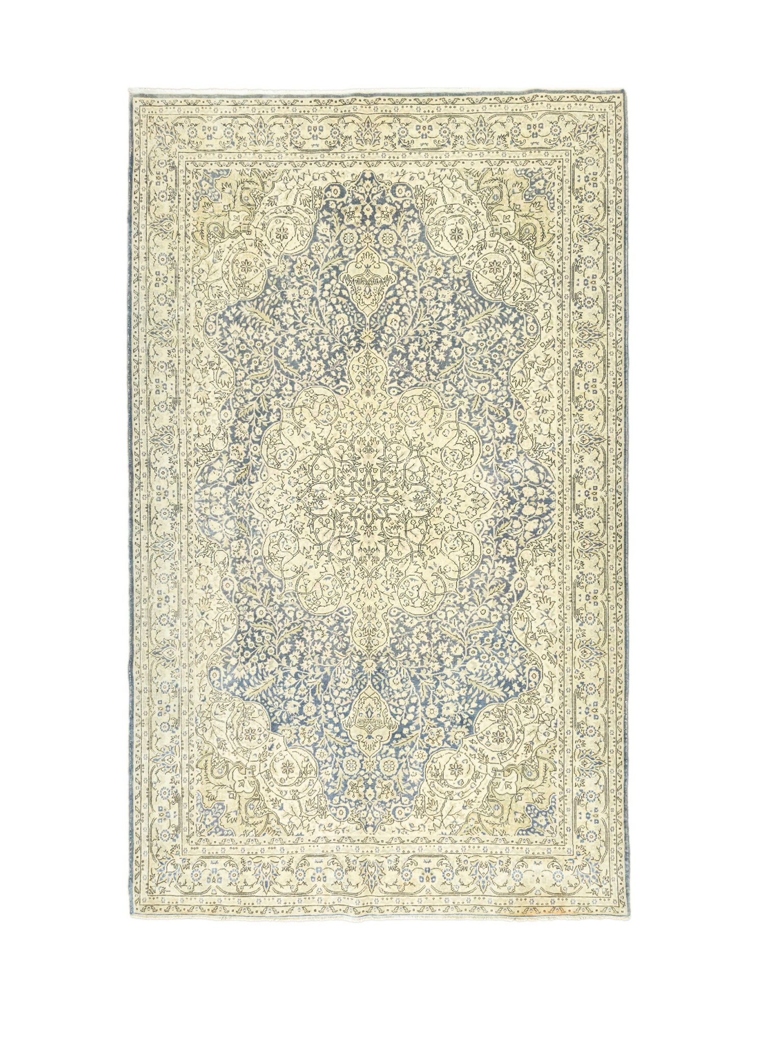 Vintage Pastel Lacivert Krem Yün Ladik Halısı 204x302 cm