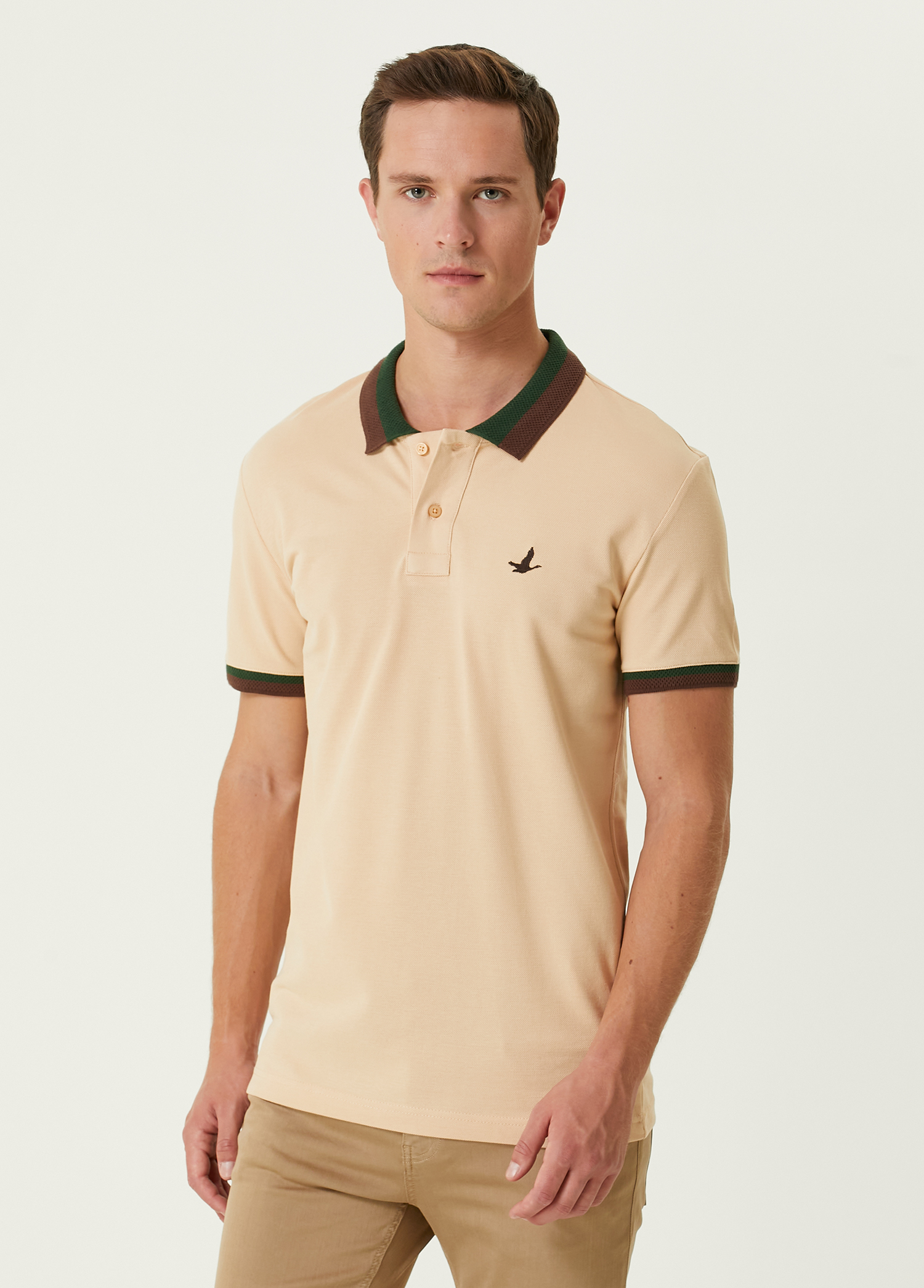 Slim Fit Bej Kahverengi Polo Yaka T-shirt