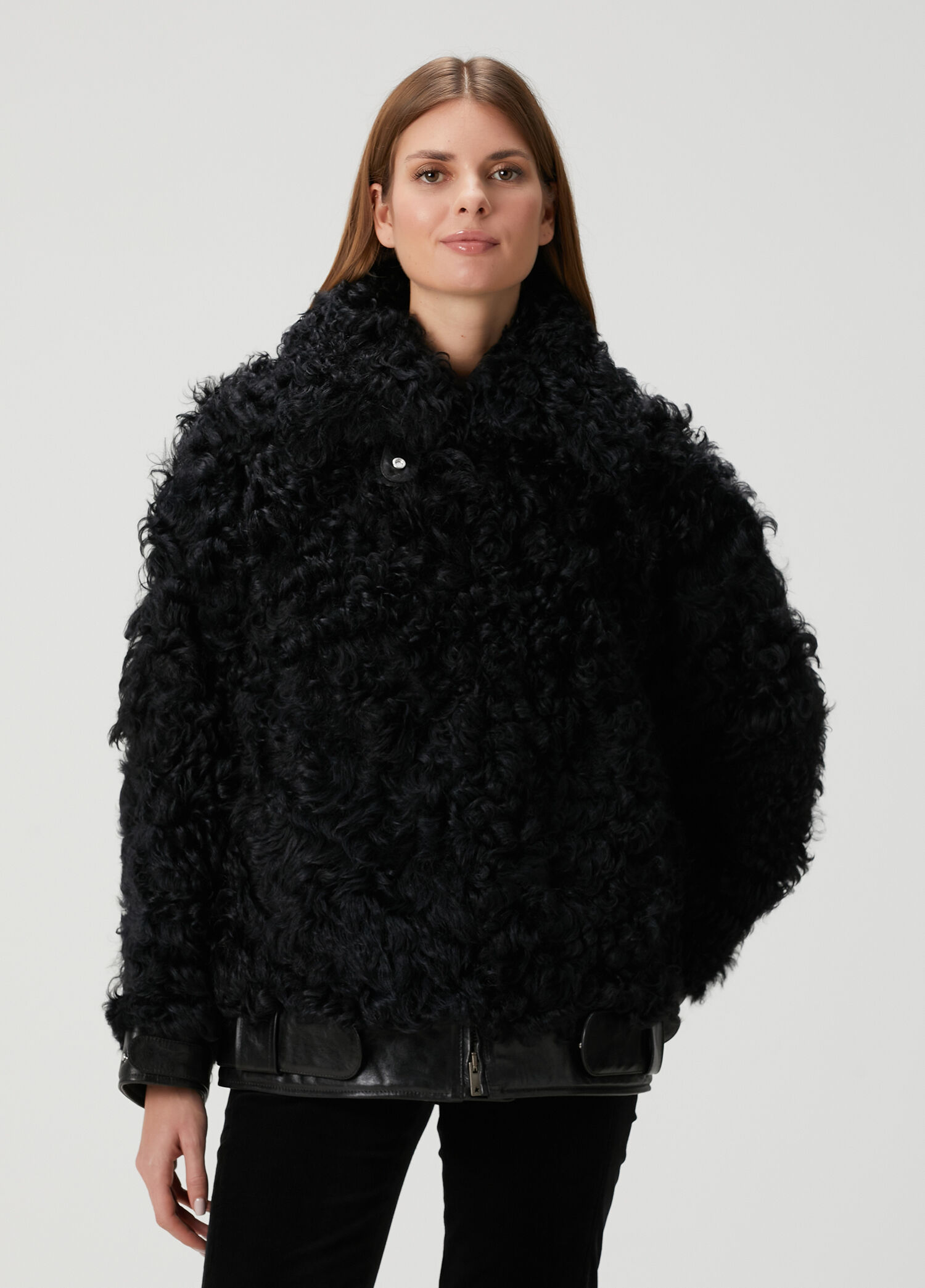 Siyah Shearling Deri Ceket