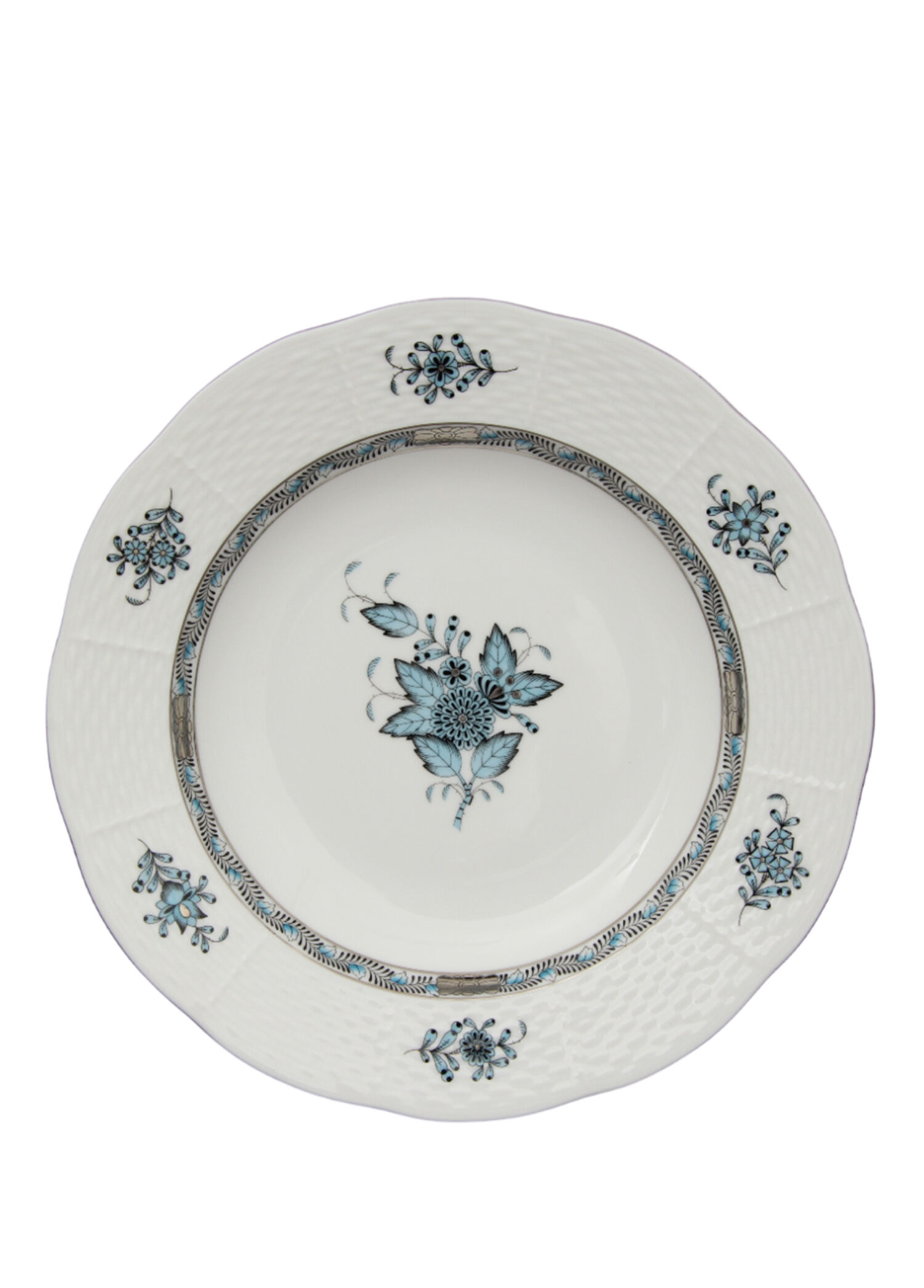 Apponyı Desenli Turkuaz Porselen Çorba Tabağı  23.5 cm