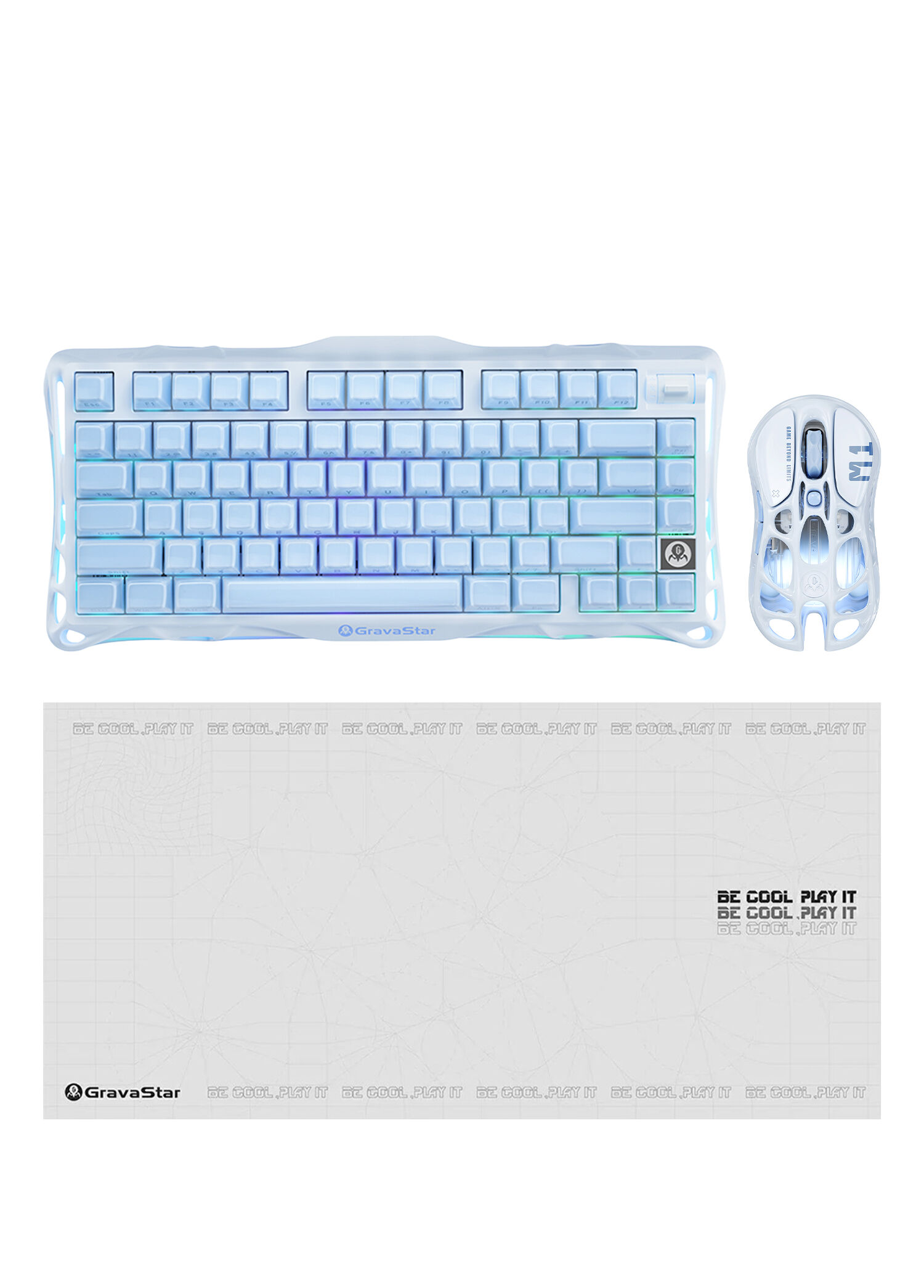K1 Ice Blue Mekanik Gaming Klavye M1 Pro Kablosuz Optik Mouse ve Mousepad Oyuncu Seti
