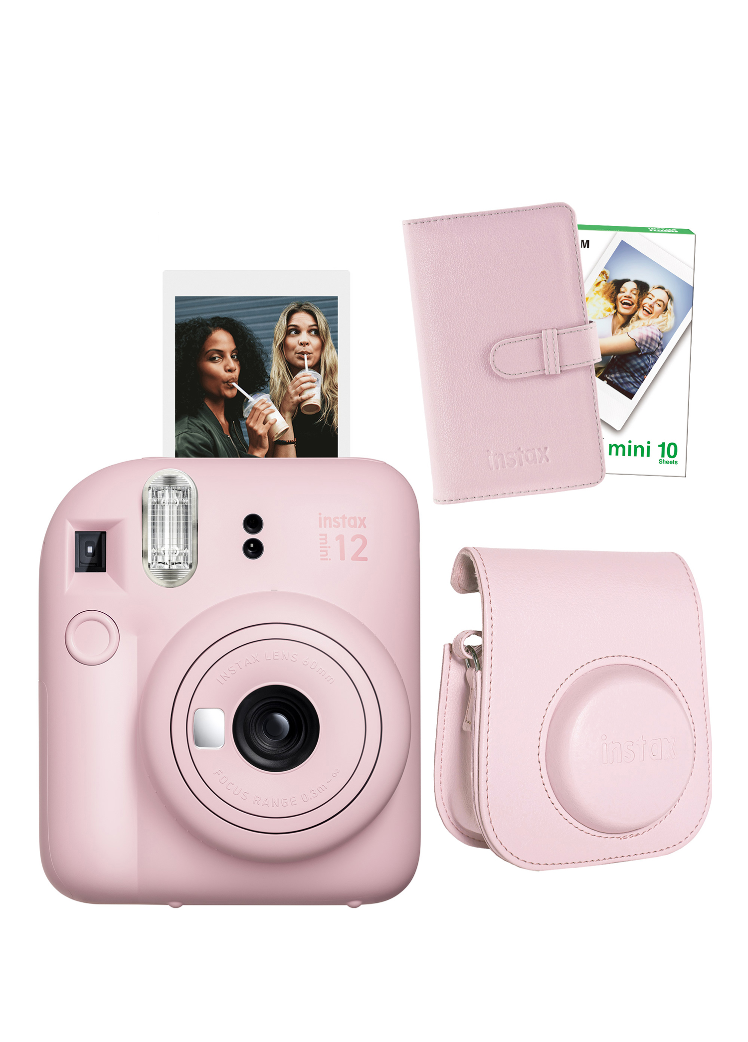 Instax Mini 12 Pembe Fotoğraf Makinesi + 10'lu Film Laporta Albüm ve Deri Kılıf Seti