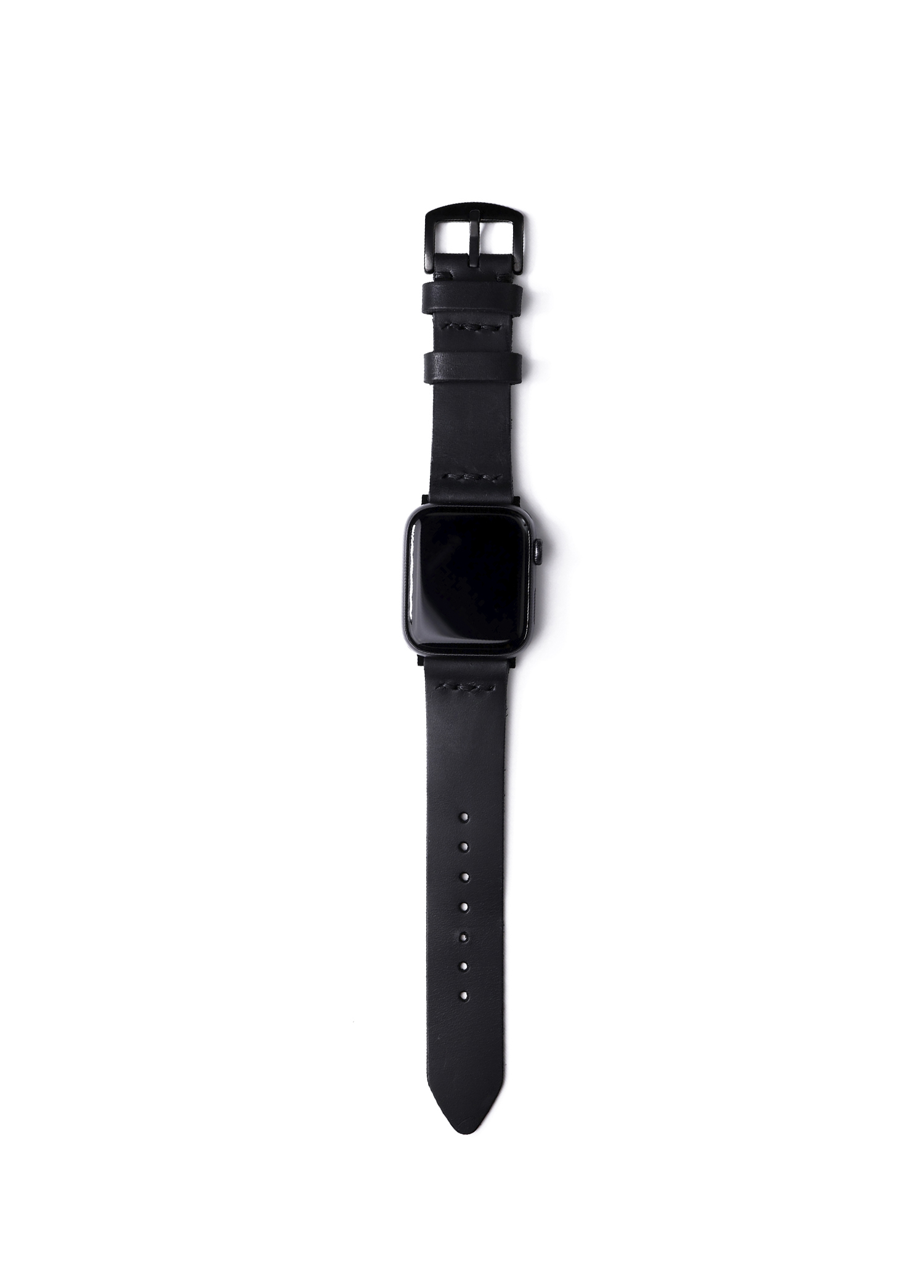 Apple Watch Seri 8/7/SE/6/5/4/3 Uyumlu 41mm 40mm 38mm Tek Katlı Siyah Deri El Yapımı Kordon