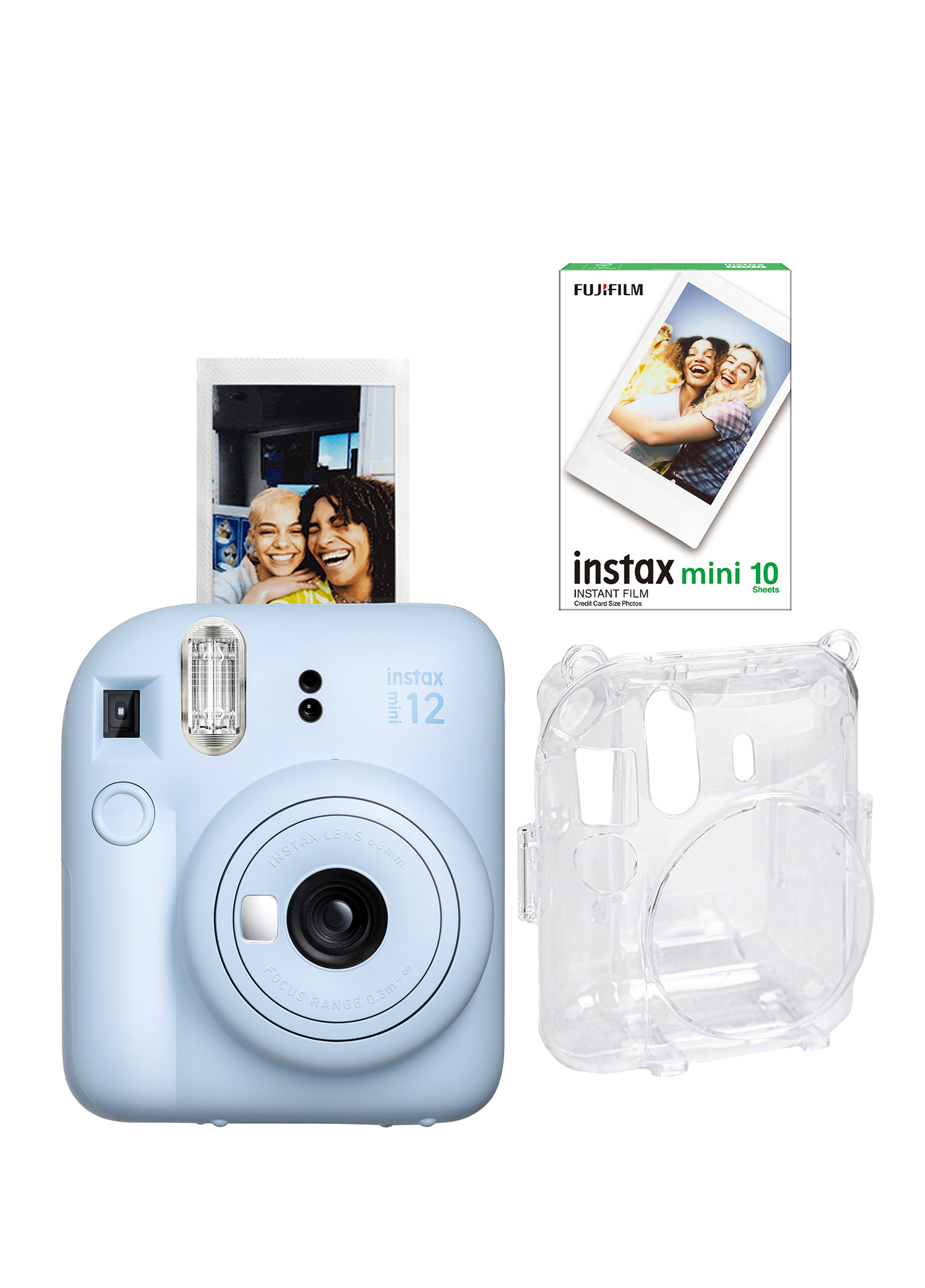 Instax Mini 12 Mavi Fotoğraf Makinesi + 10'lu Film ve Şeffaf Kılıf Seti