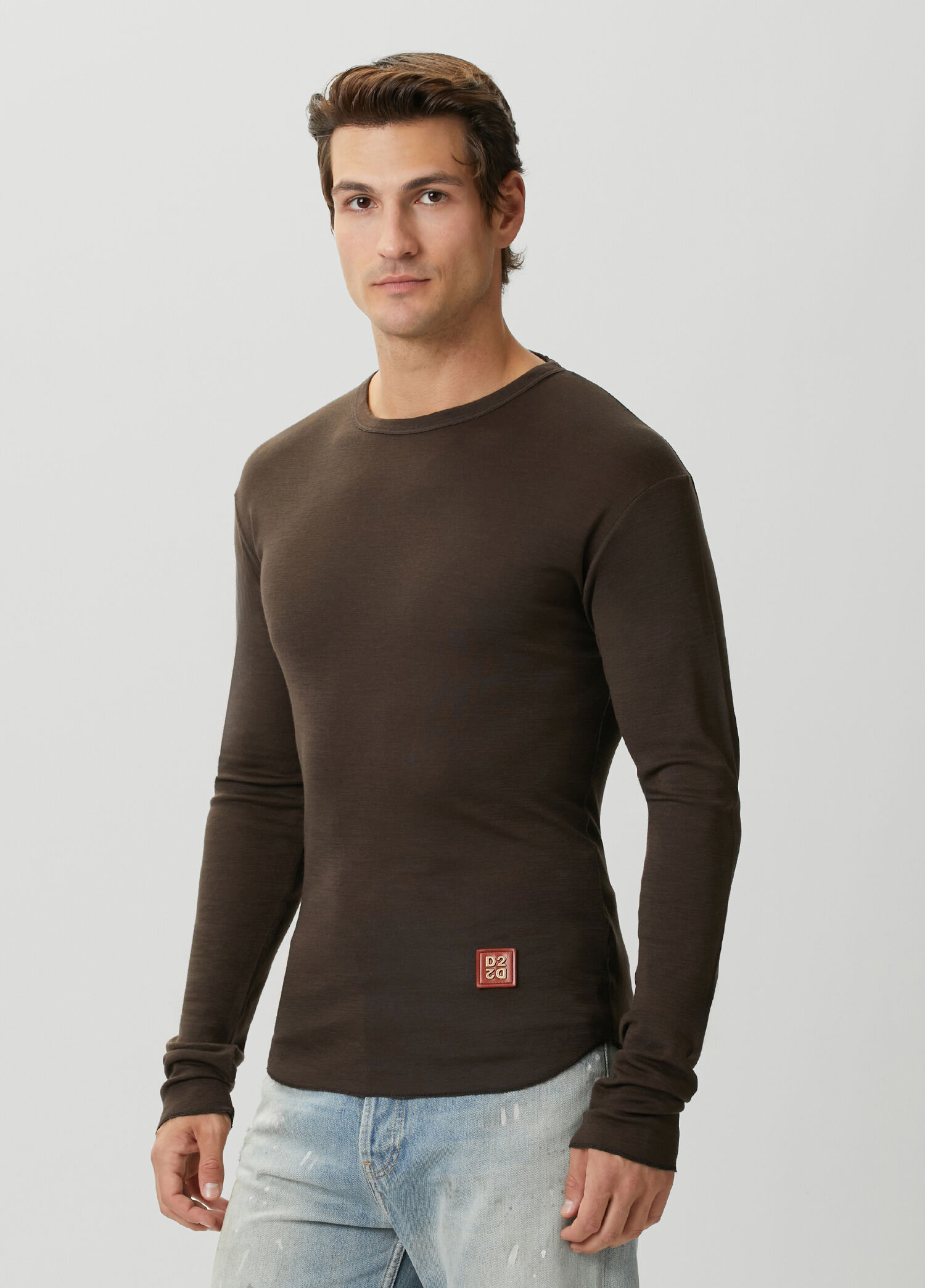 Choke Fit Brown Long-Sleeve Wool T-shirt