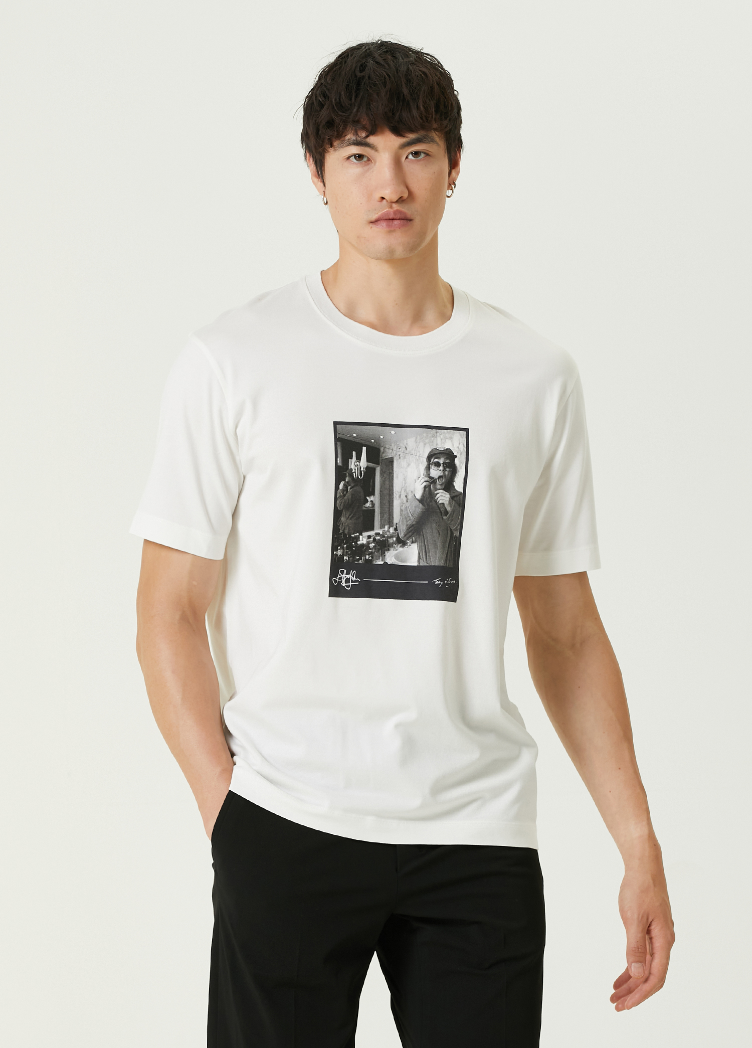 Beyaz Fotoğraf Baskılı T-shirt