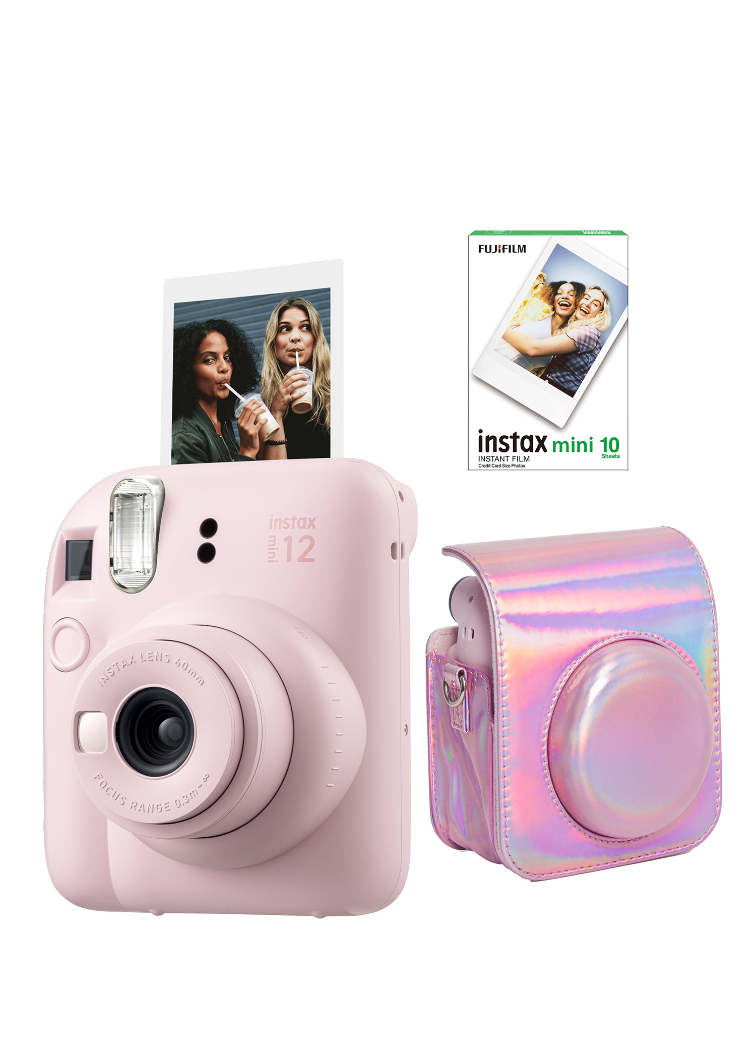 Instax Mini 12 Pembe Fotoğraf Makinesi + 10'lu Film ve Parlak Kılıf Seti