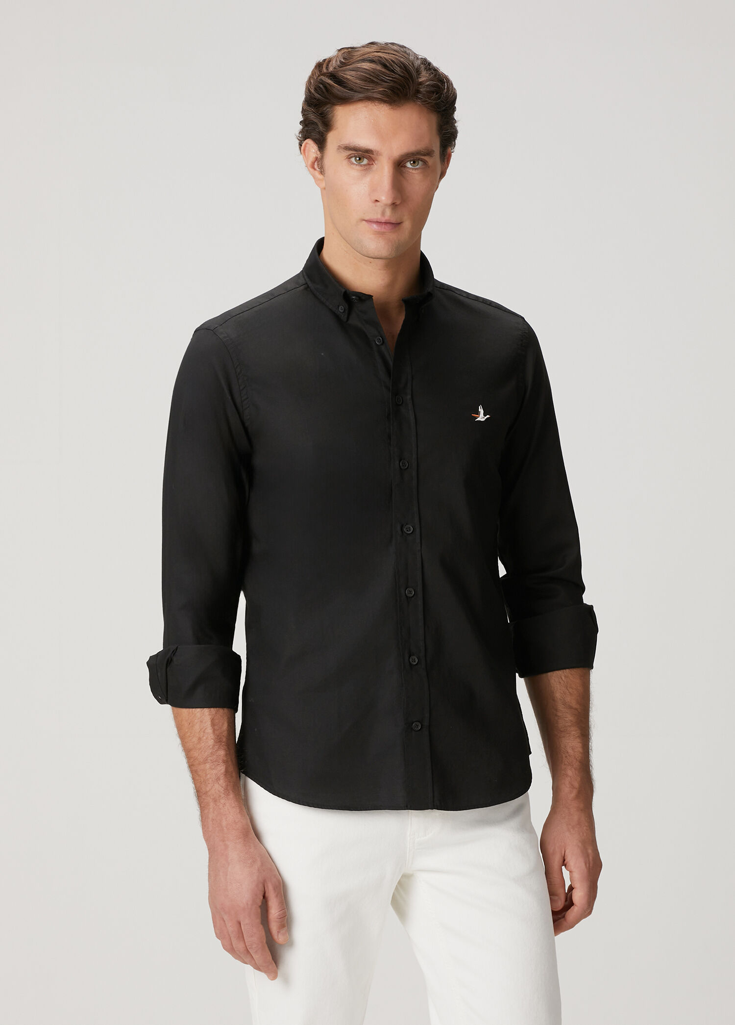 Slim Fit Siyah Oxford Gömlek