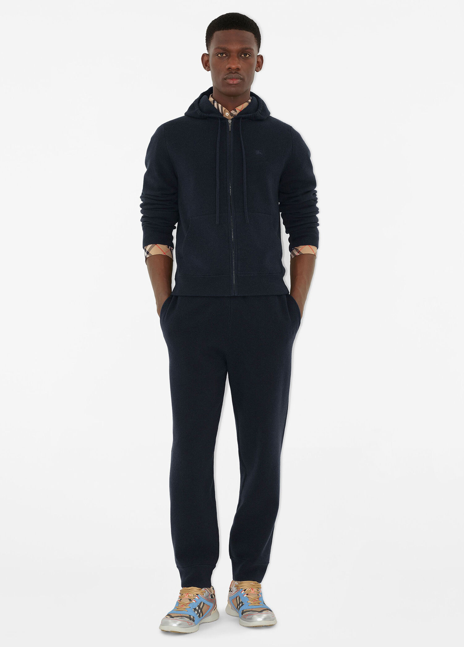 Burberry Lacivert Erkek Cashmere Blend Zip Lacivert Kaşmir