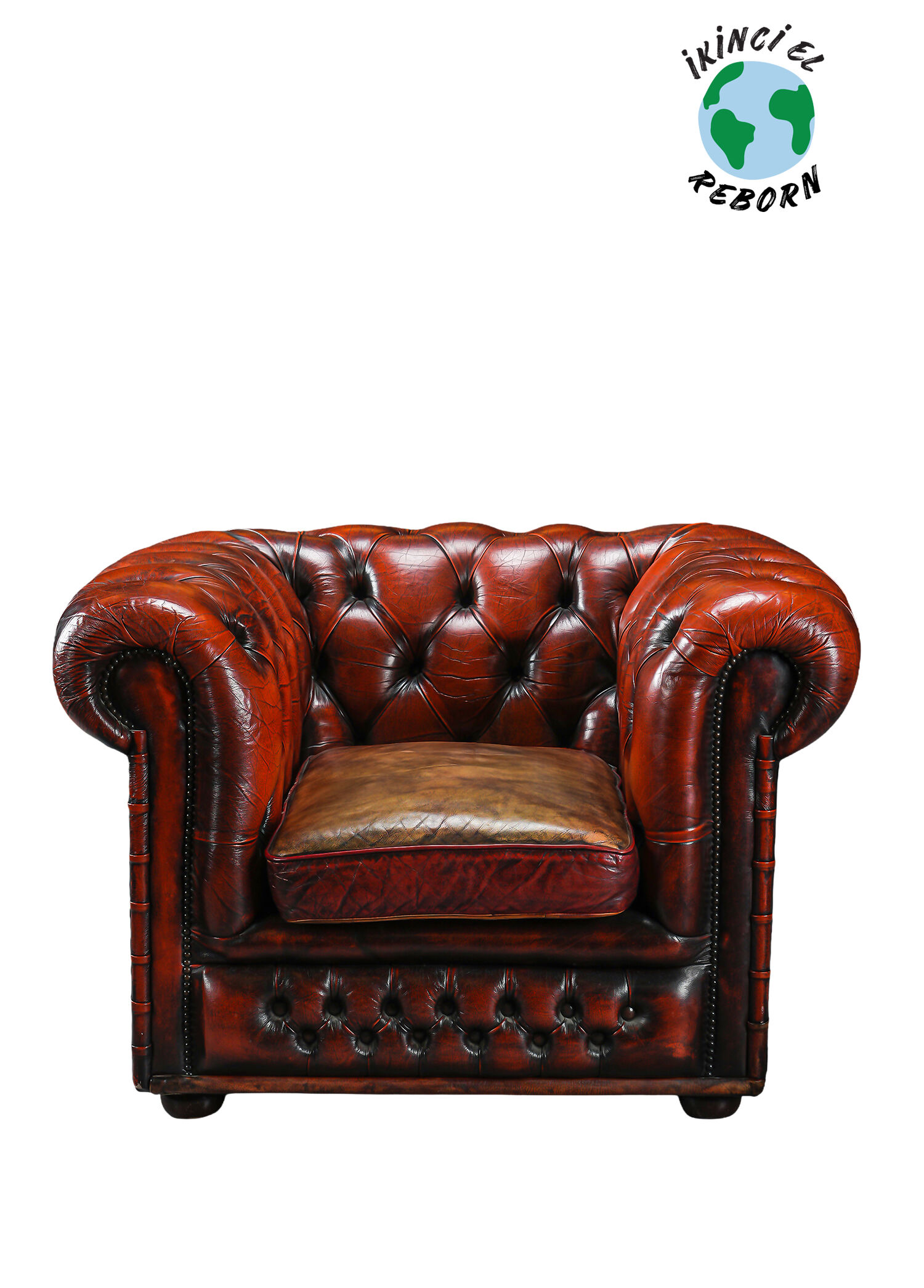 Chesterfield Club Chair İngiltere Bordo Deri Berjer