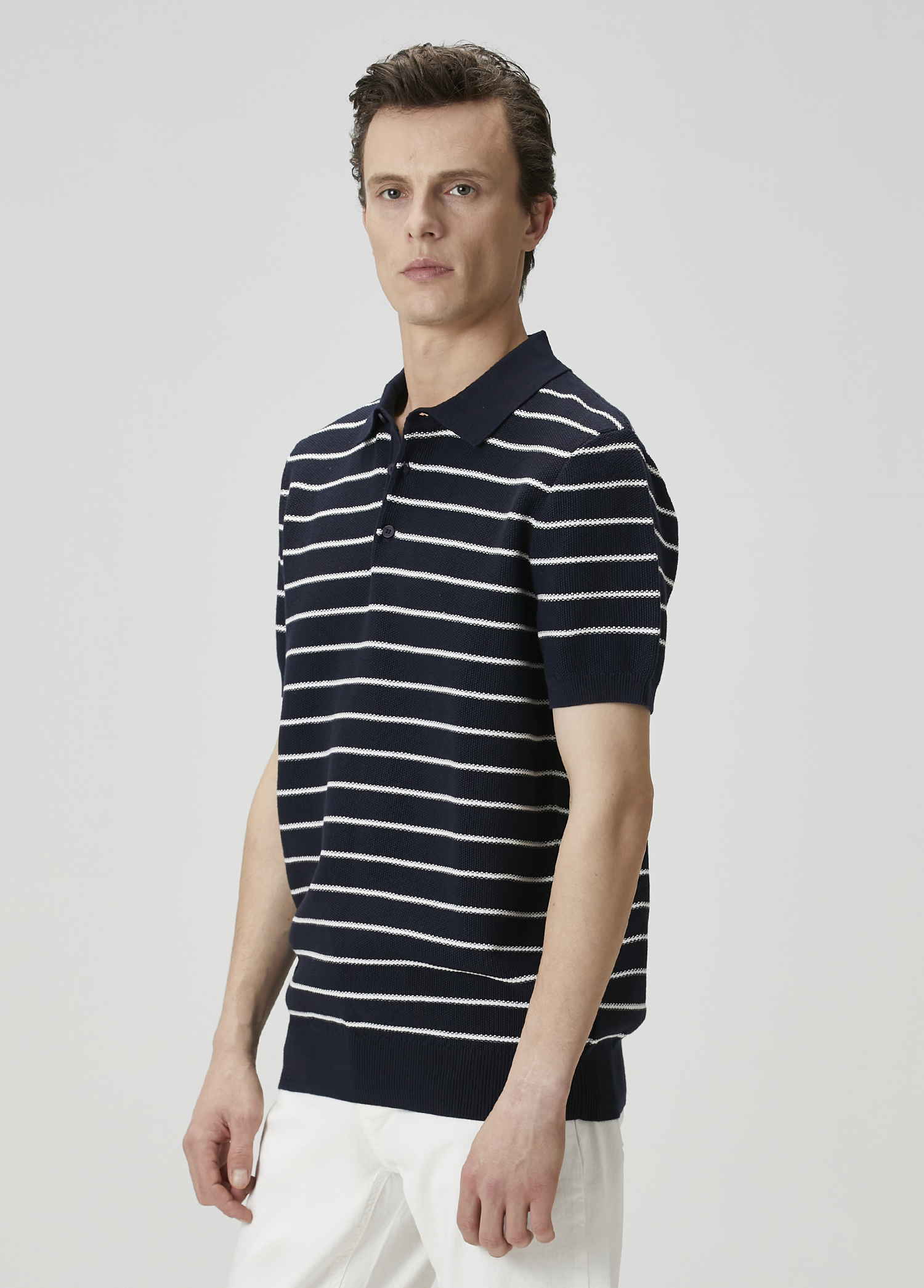 Lacivert Polo Yaka Colorblocked Triko Gömlek_3