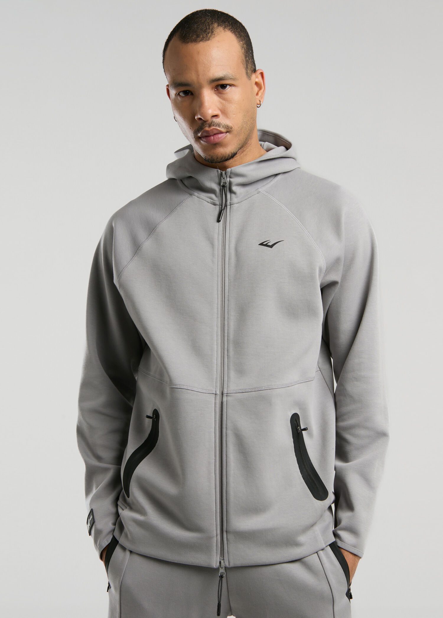 Champions Collection Gri Kapüşonlu Fermuarlı Yüksek Yaka Erkek Spor Sweatshirt