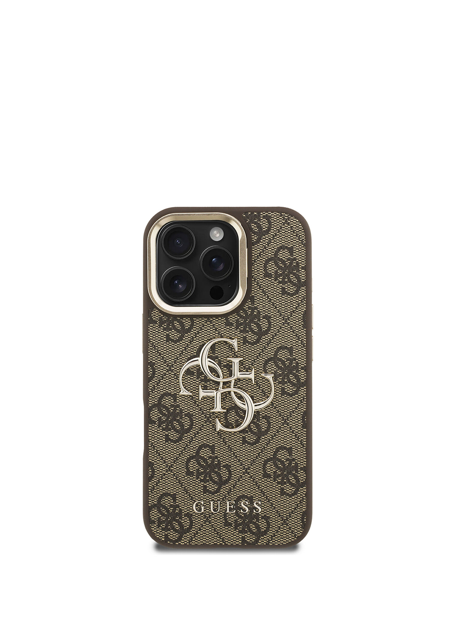 iPhone 16 Pro Max Deri 4G Metal Logo Standlı Kahverengi Telefon Kılıfı